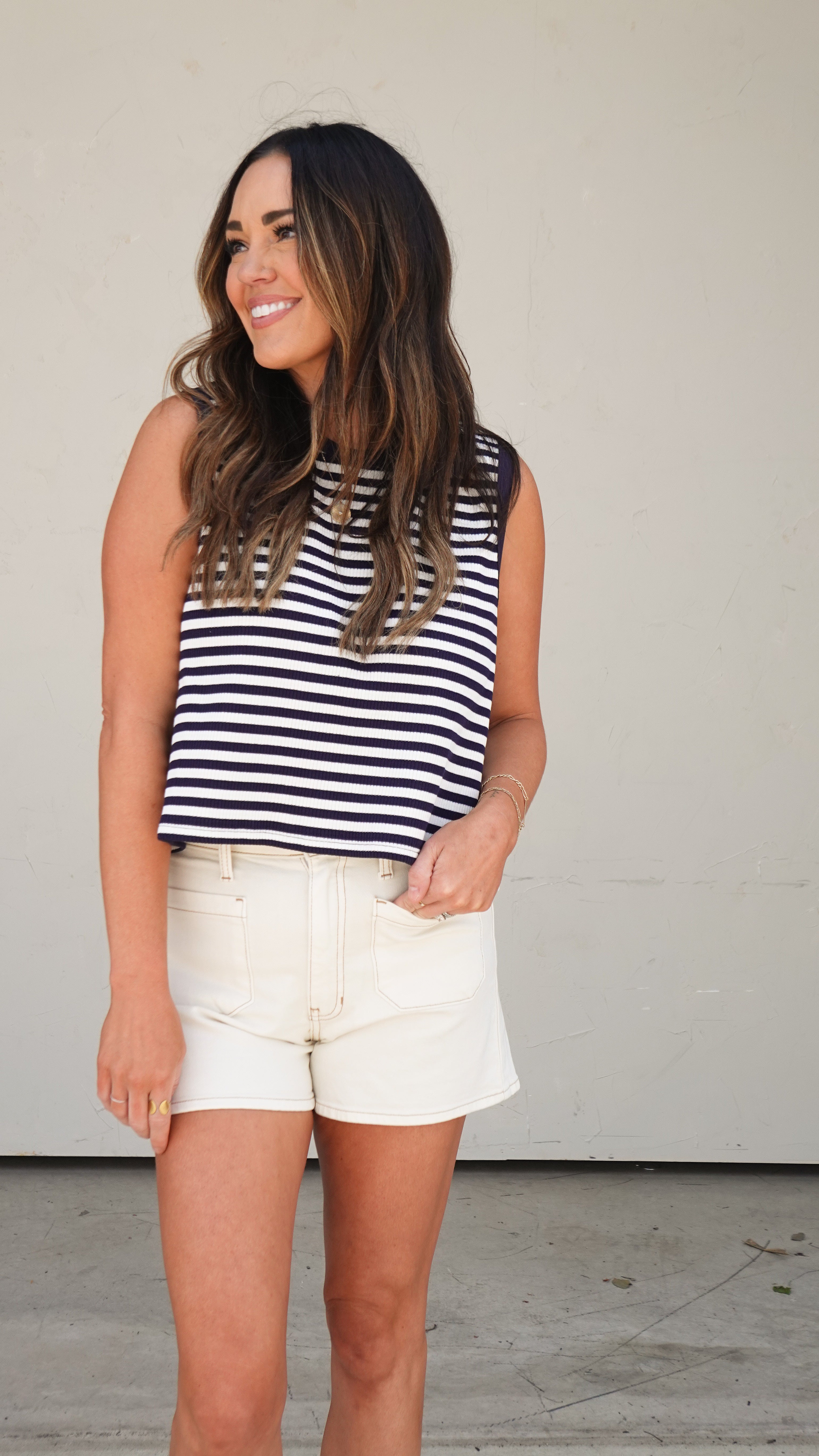 Navy Striped Sleeveless Top | Elegant Women's Fashion by coolavocek