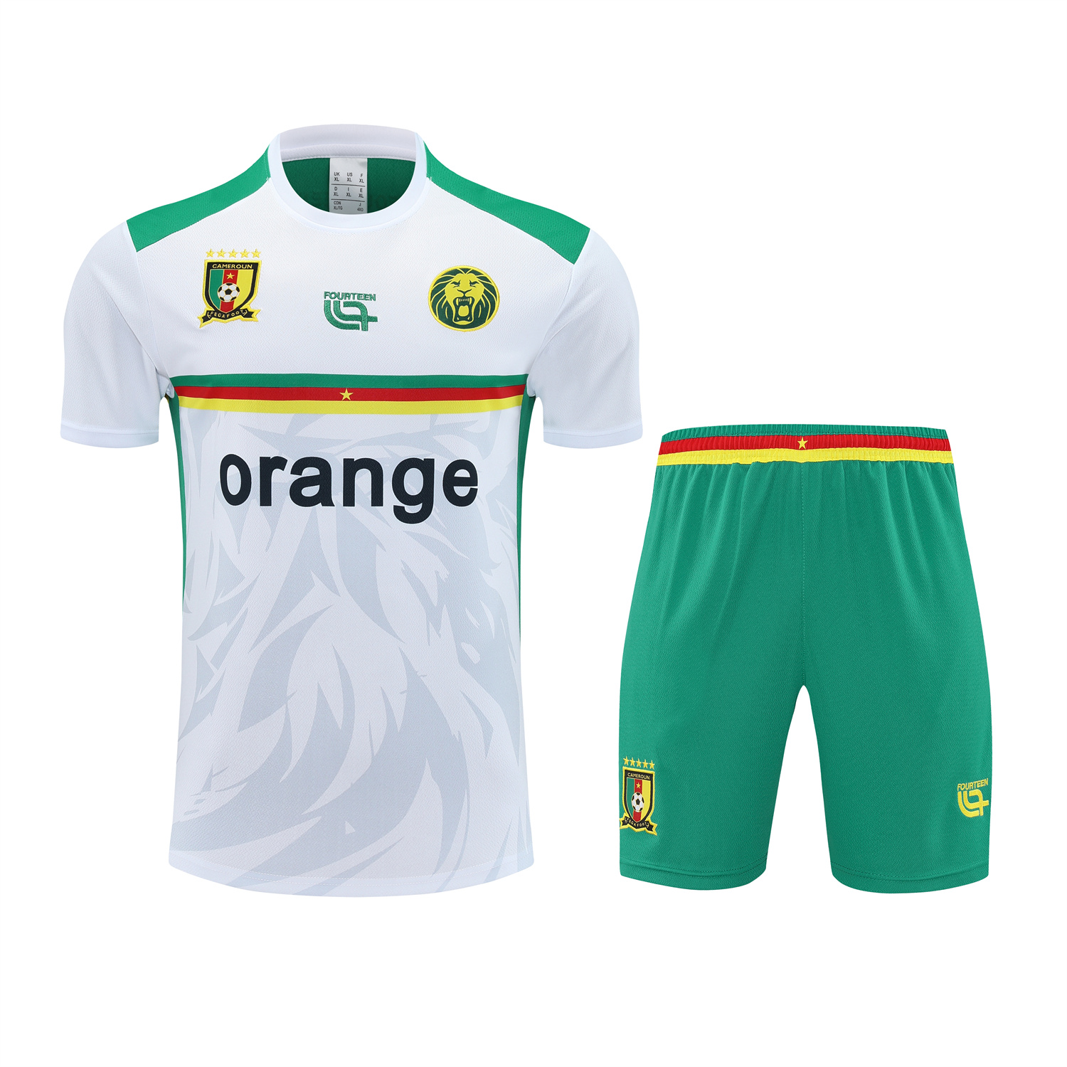 AlphaJersey-Cameroon 25-26 Short-Sleeve Training Set - White Top and Green Shorts