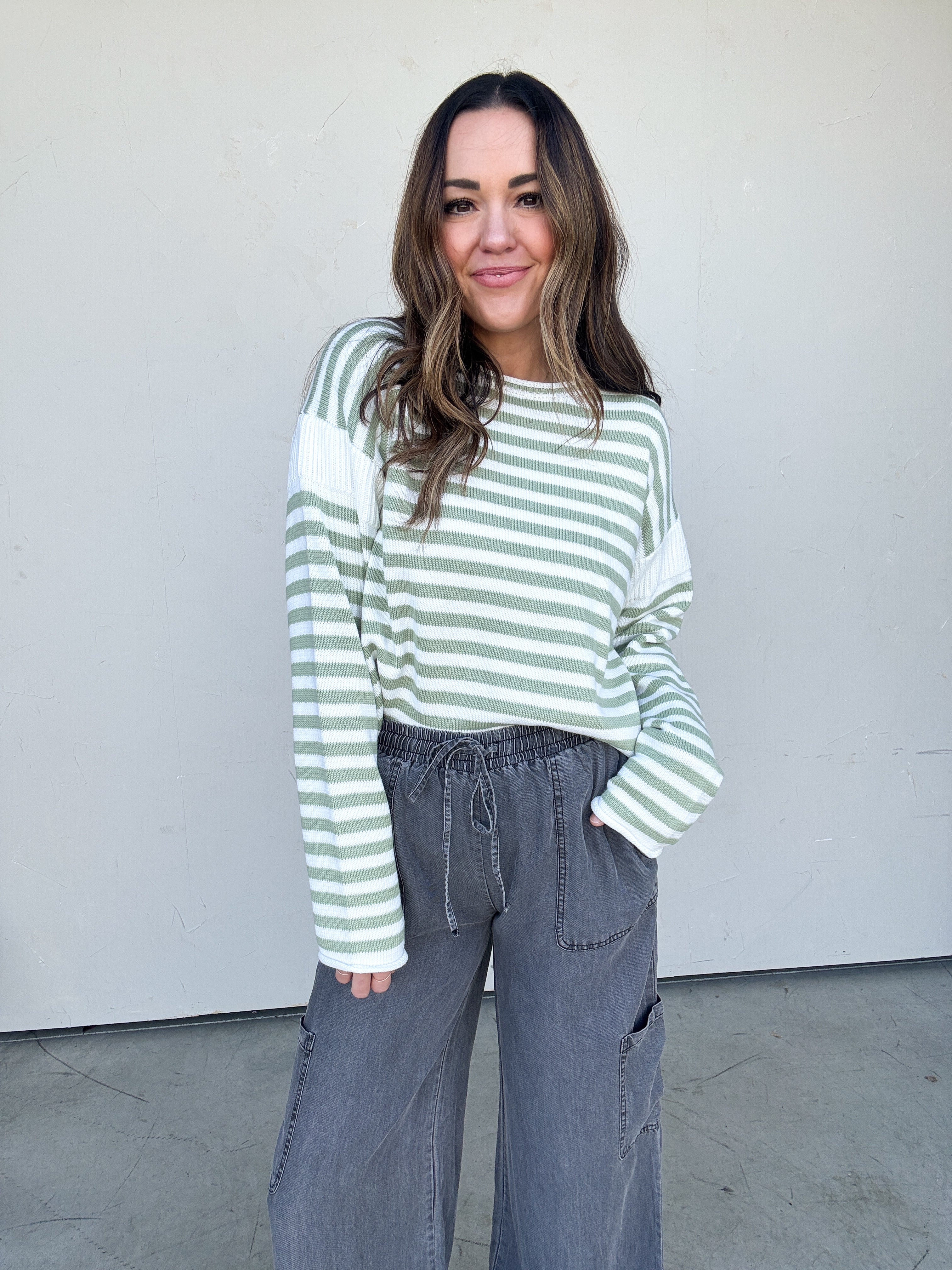 Matcha Striped Rolled-Hem Sweater | Elegant Women's Fashion by coolavocek