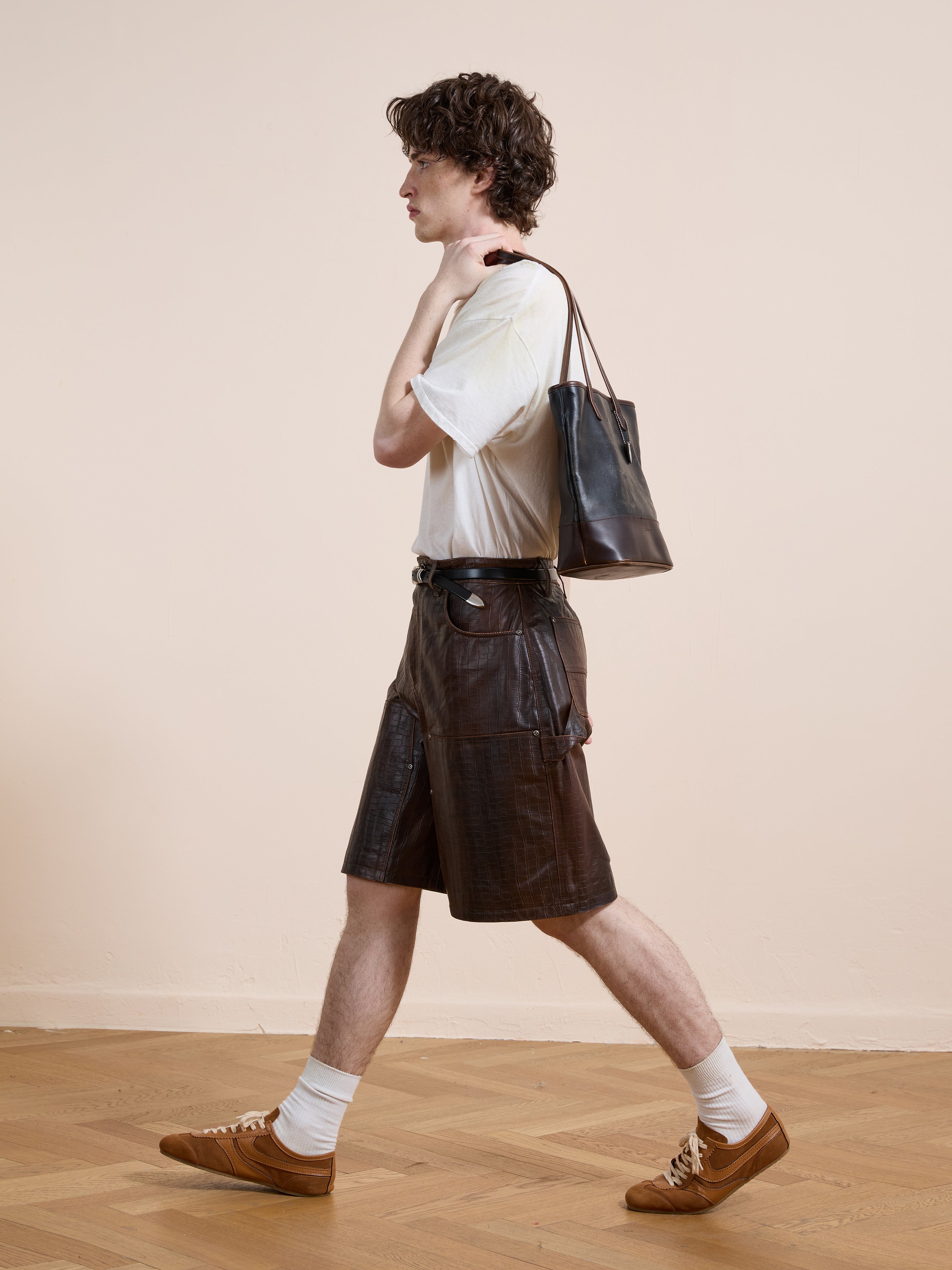 Distressed Croc Embossed Leather Shorts | Modern Menswear by yycbvcnbmmnbm