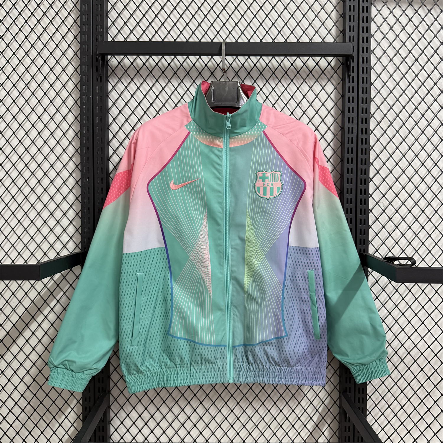 AlphaJersey-Barcelona 25-26 Double Sided Reversible Windbreaker - Green & Pink