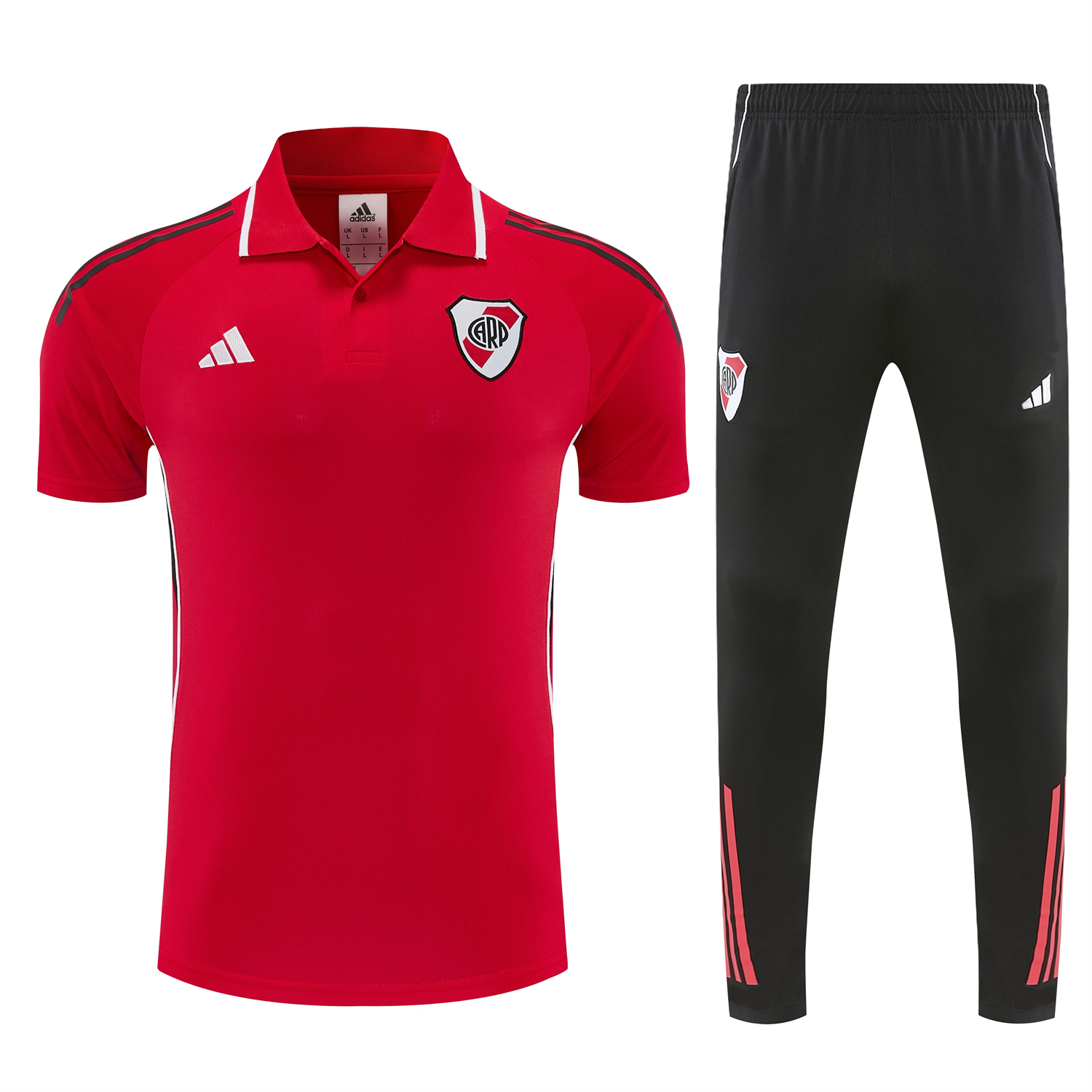 AlphaJersey-River Plate 25-26 POLO Short-Sleeve Training Set - Red Top and Black Pants