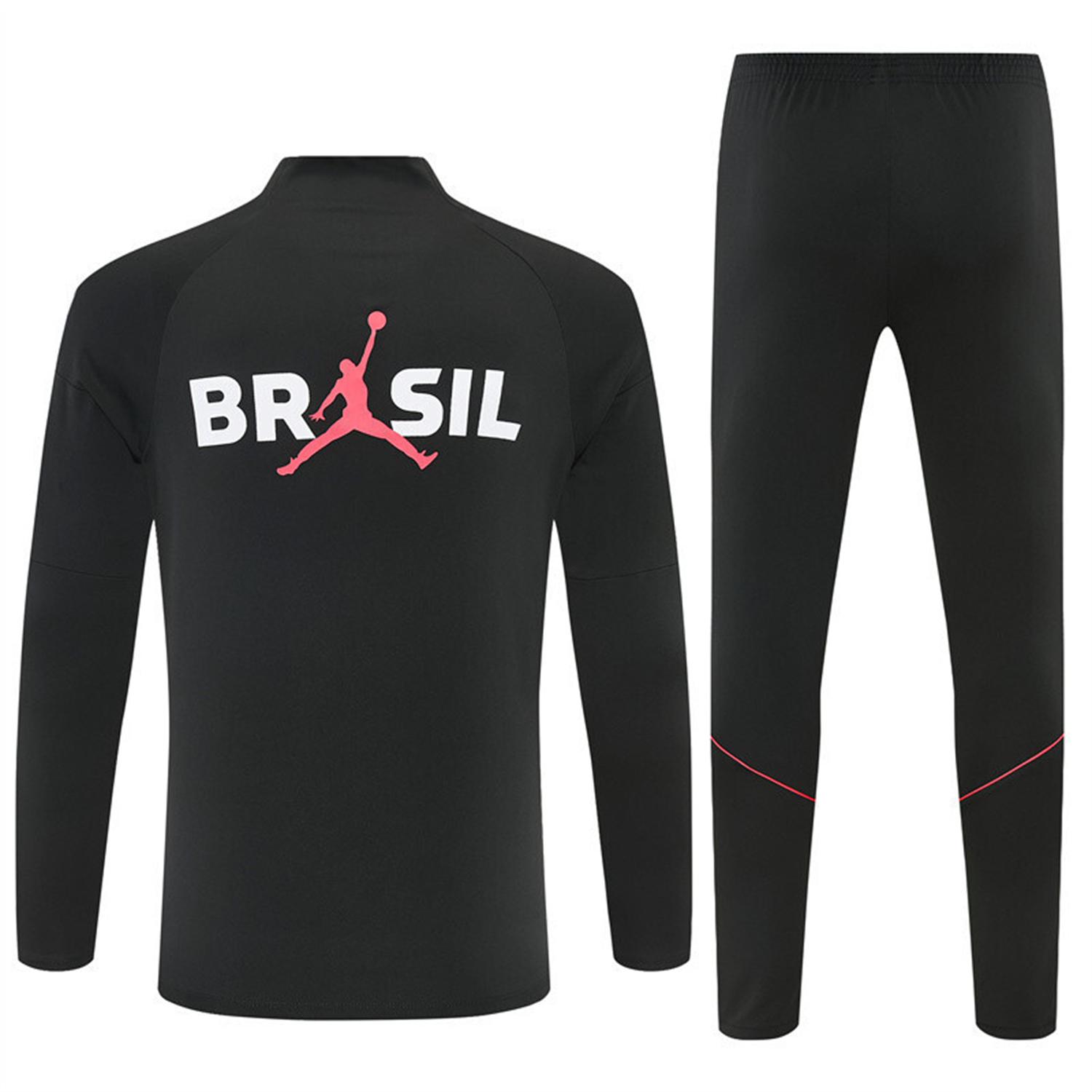 AlphaJersey-Brazil X JD 2026 Kids Long Sleeves Training Set - Black Top And Black Orange Pants