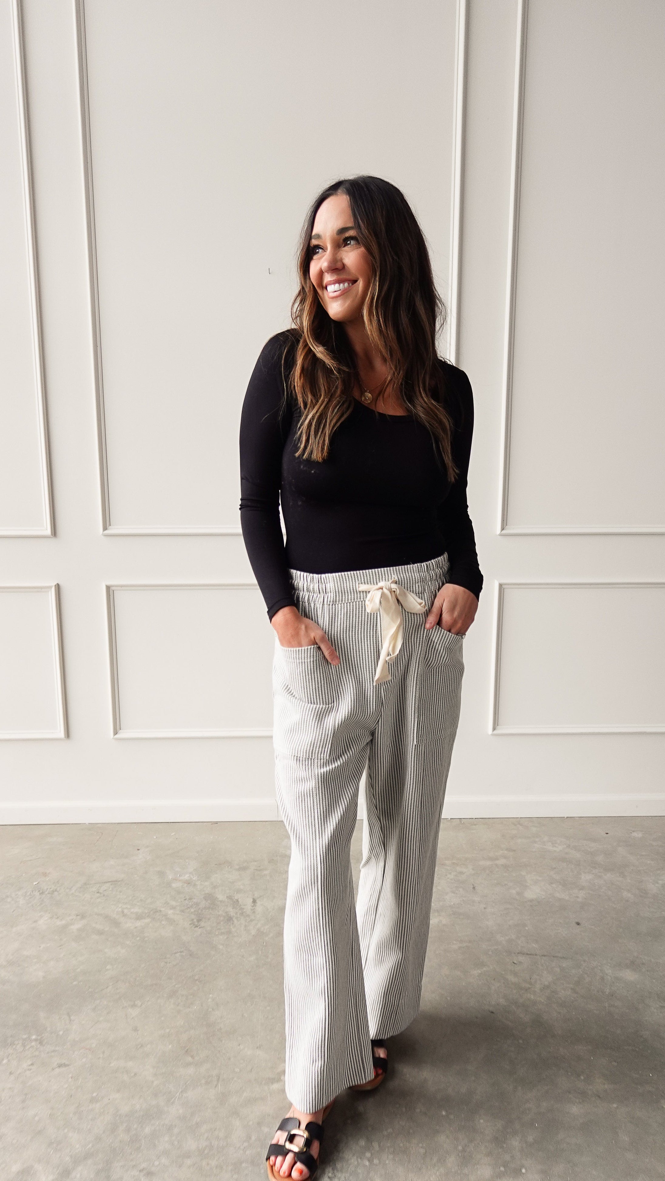 Gray Striped Drawstring Pant | Elegant Women's Fashion by coolavocek