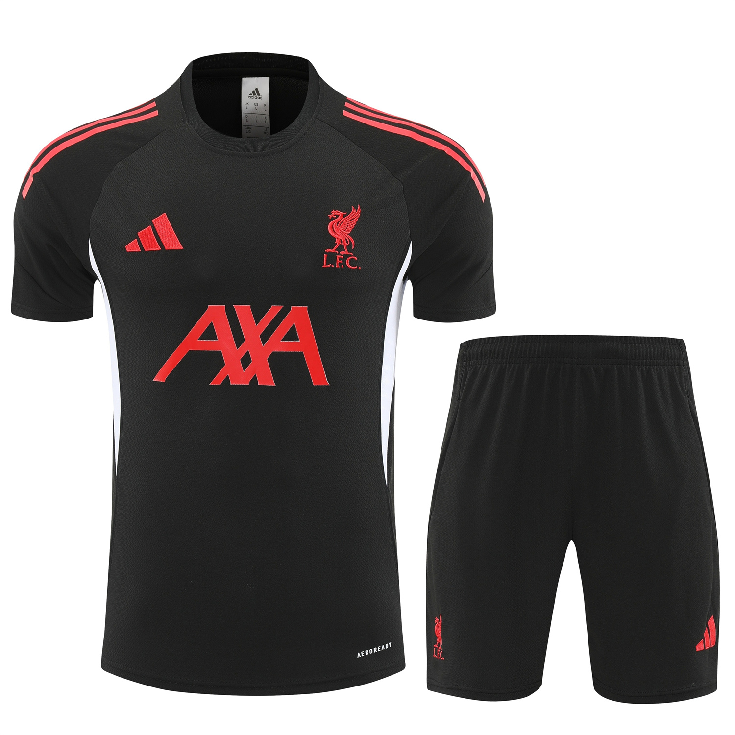 AlphaJersey-Liver.pool 25-26 Short-Sleeve Training Set - Black With Red Top & Black Shorts