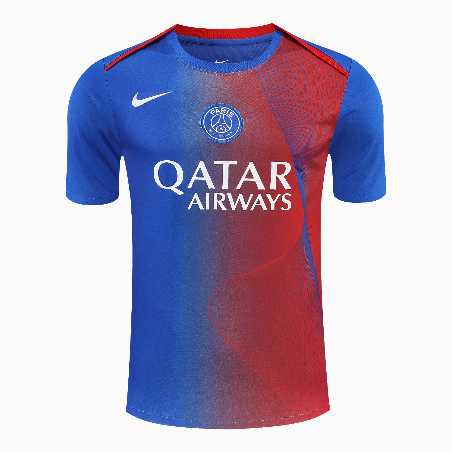 AlphaJersey-Paris Saint-Germain PSG 25-26 Short-Sleeve Training Set - Red And Blue Lines Top & Blue Shorts