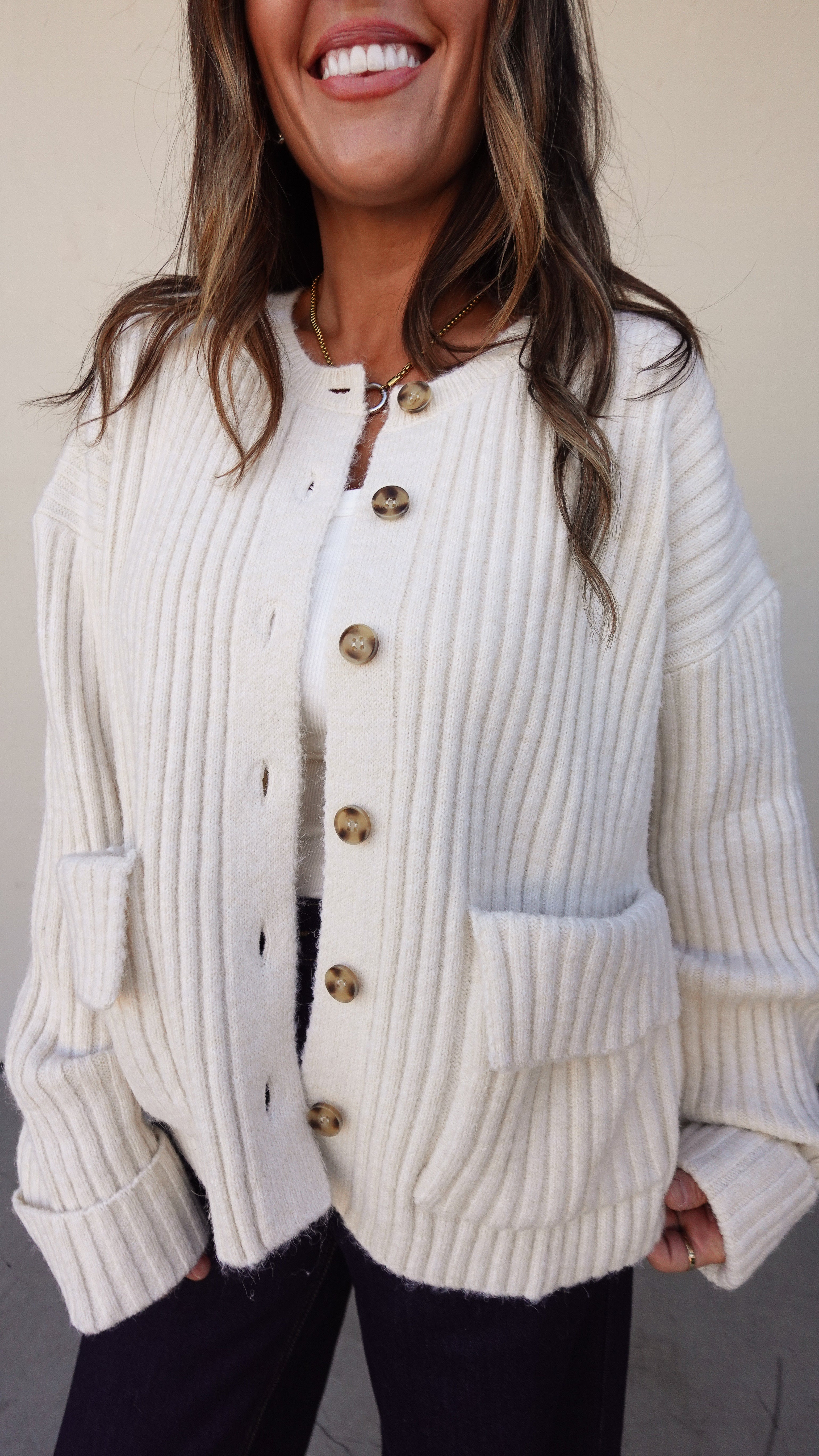 Cream Ribbed Knit Chunky Cardigan | Elegant Women's Fashion by coolavocek
