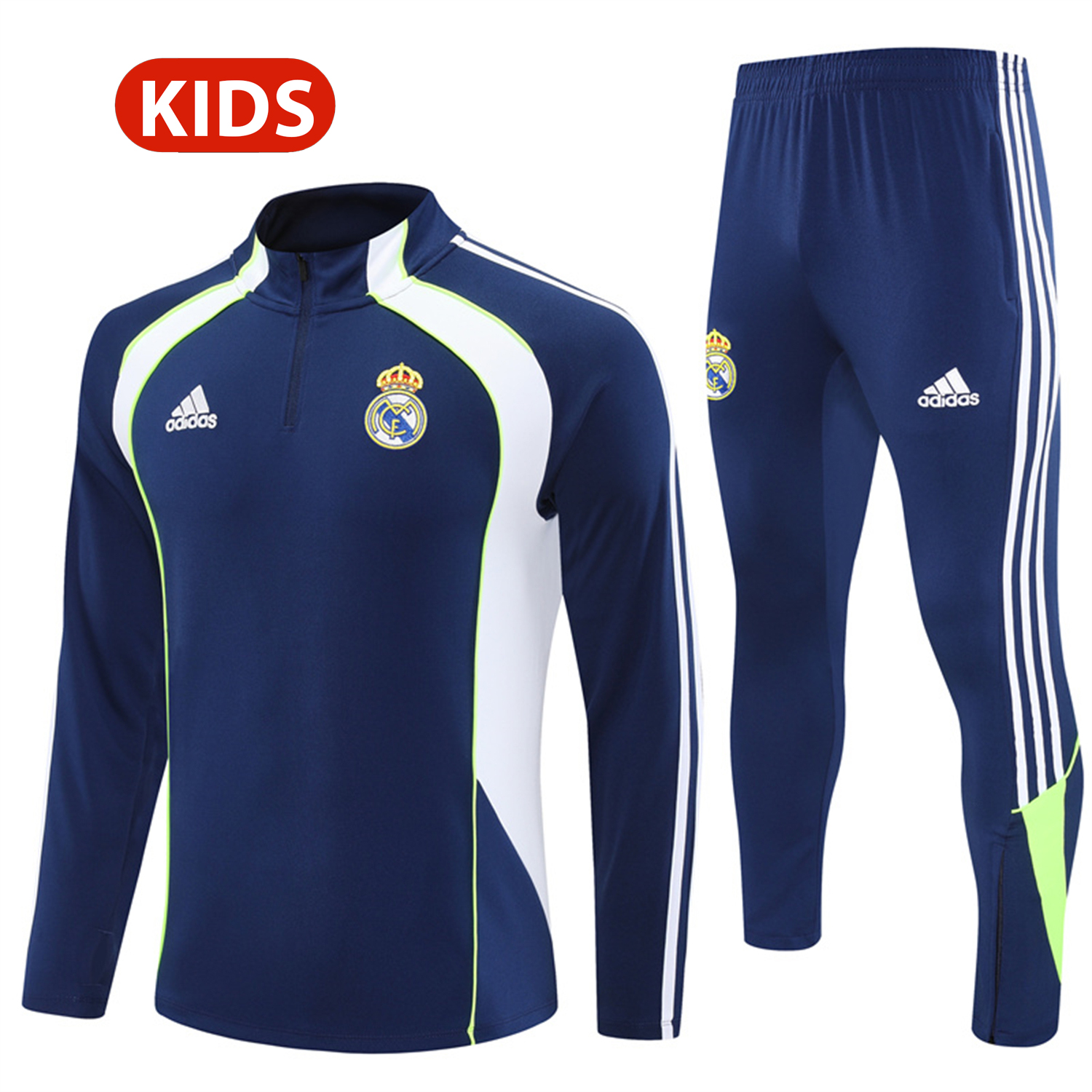 AlphaJersey-Real Madrid 25-26 Kids Long Sleeve Training Set - Throwback Royal Blue Top and Pants