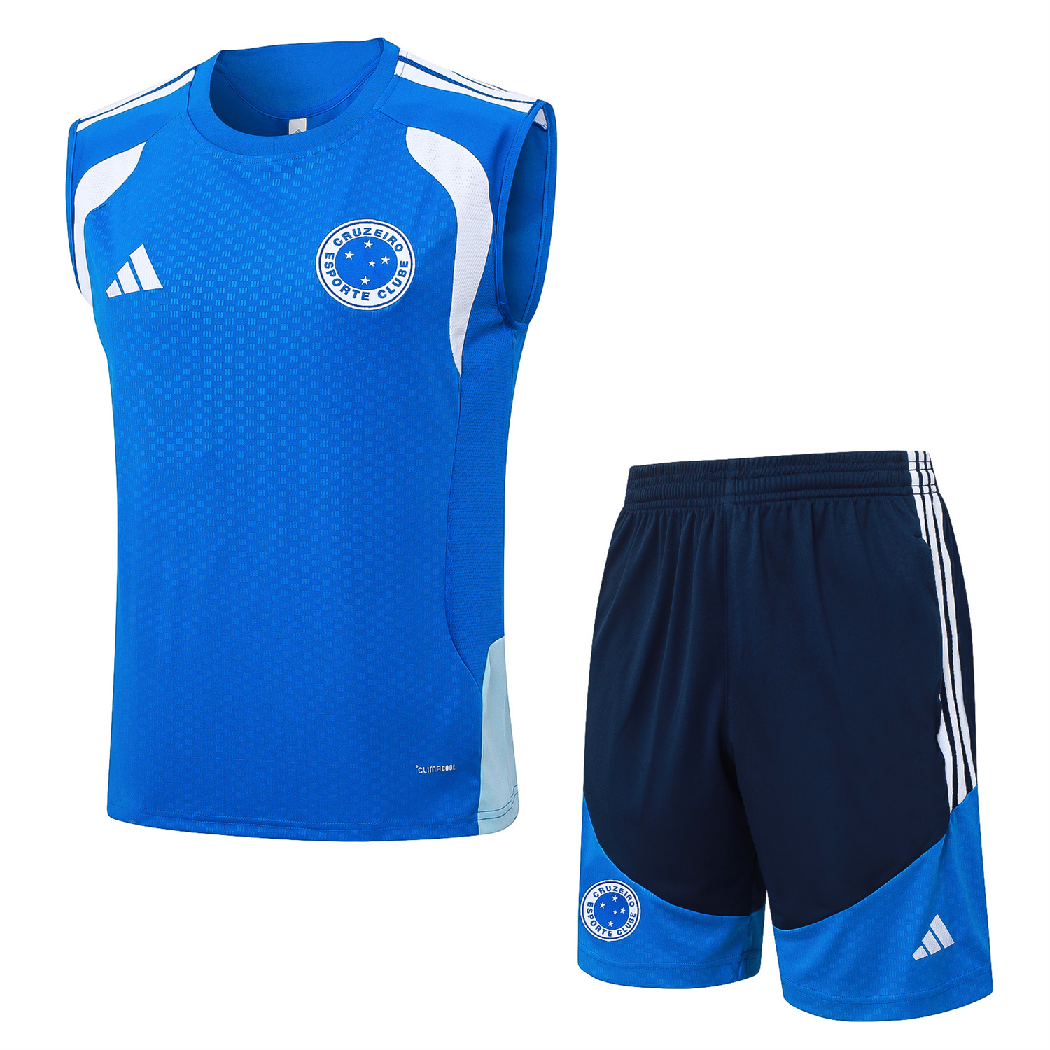 AlphaJersey-Cruzeiro 25-26 Vest Training Set - Ocean Blue Vest and Dark Blue Shorts