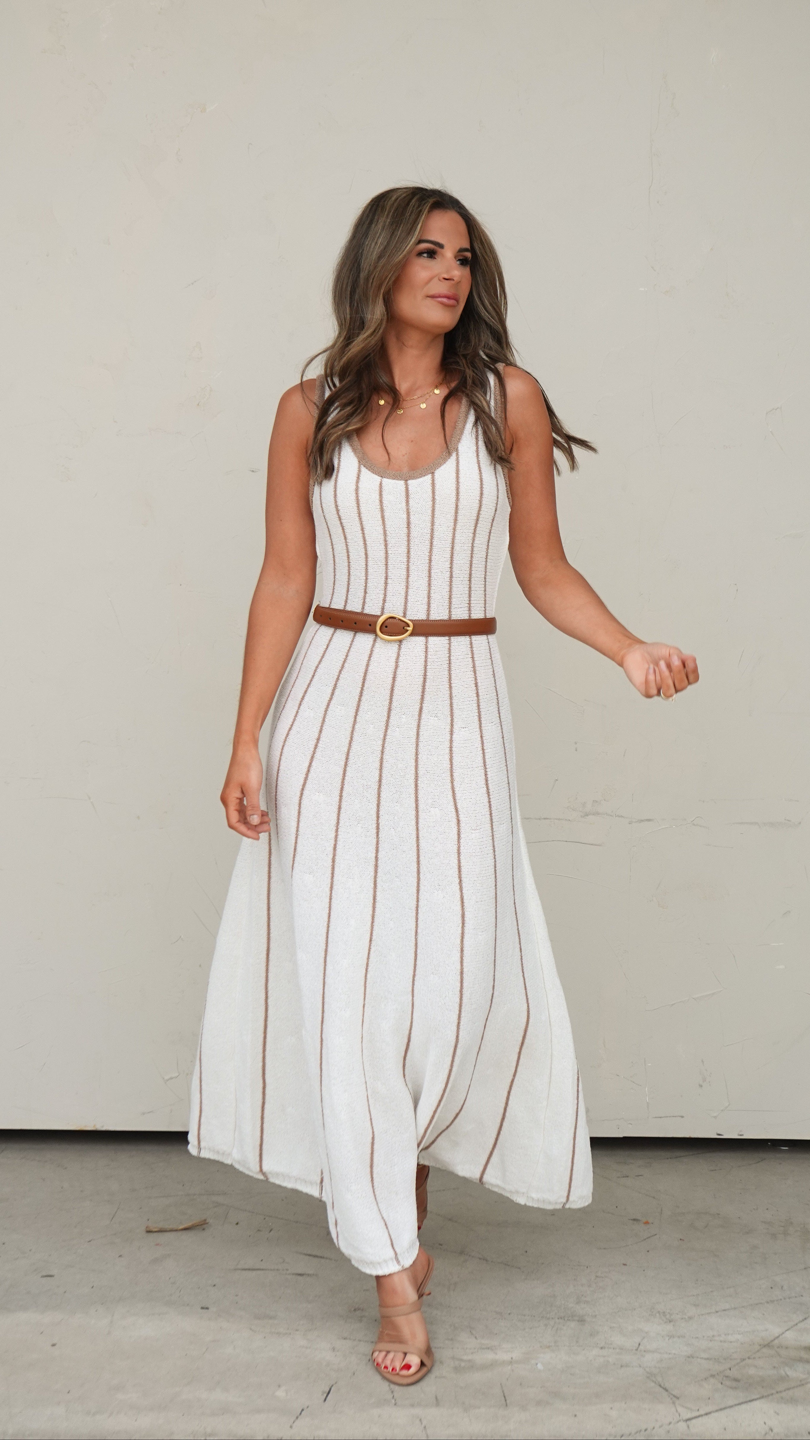 Vertical Stripe Knit Midi Dress | Elegant Women's Fashion by coolavocek