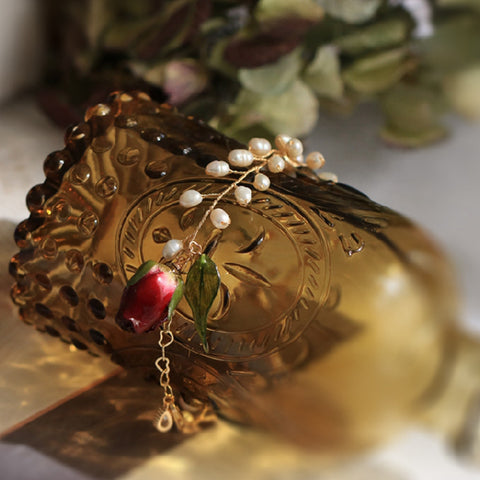 red rose bracelet with natural pearls