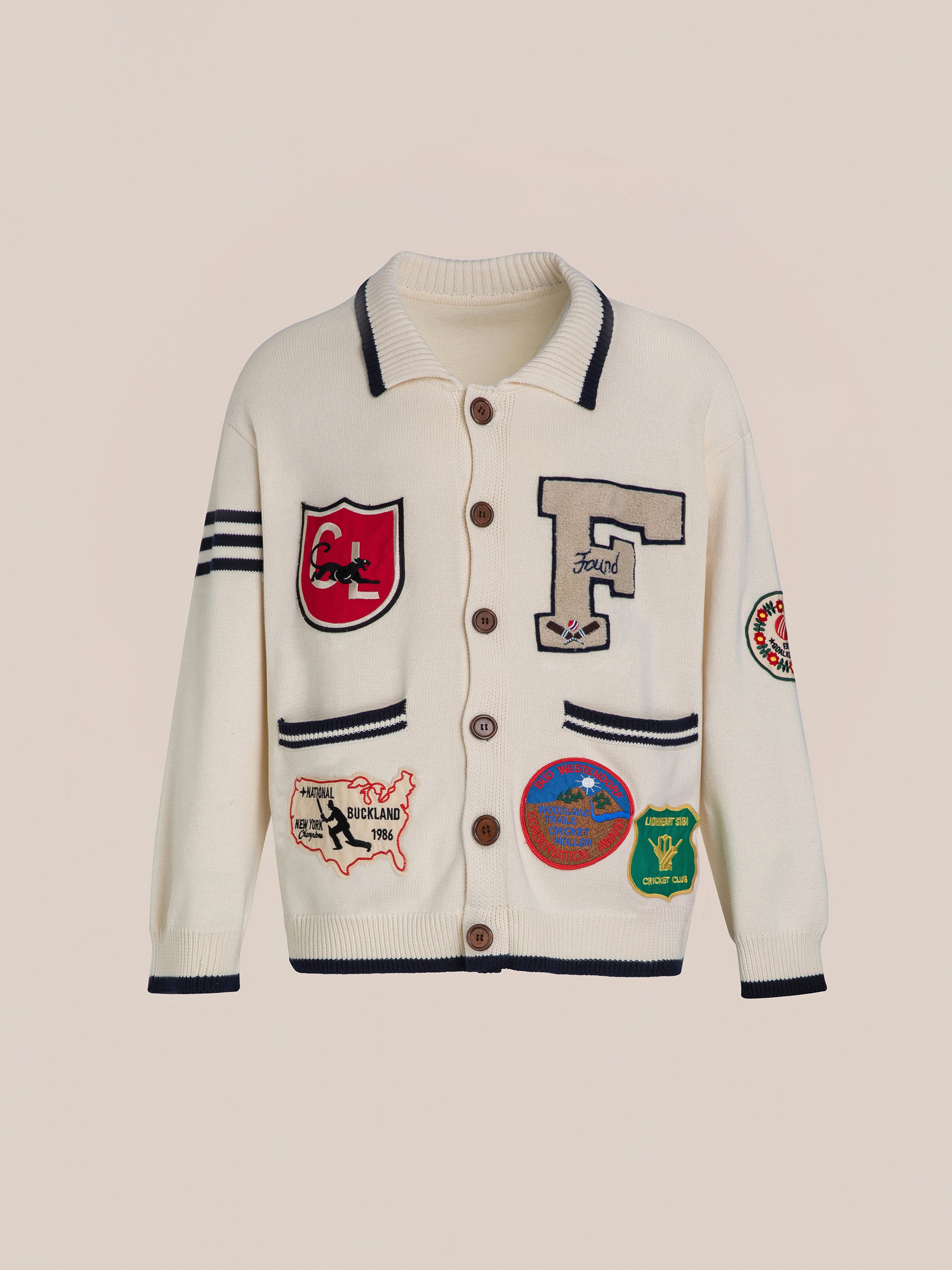 York Varsity Patch Collared Cardigan | Modern Menswear by yycbvcnbmmnbm