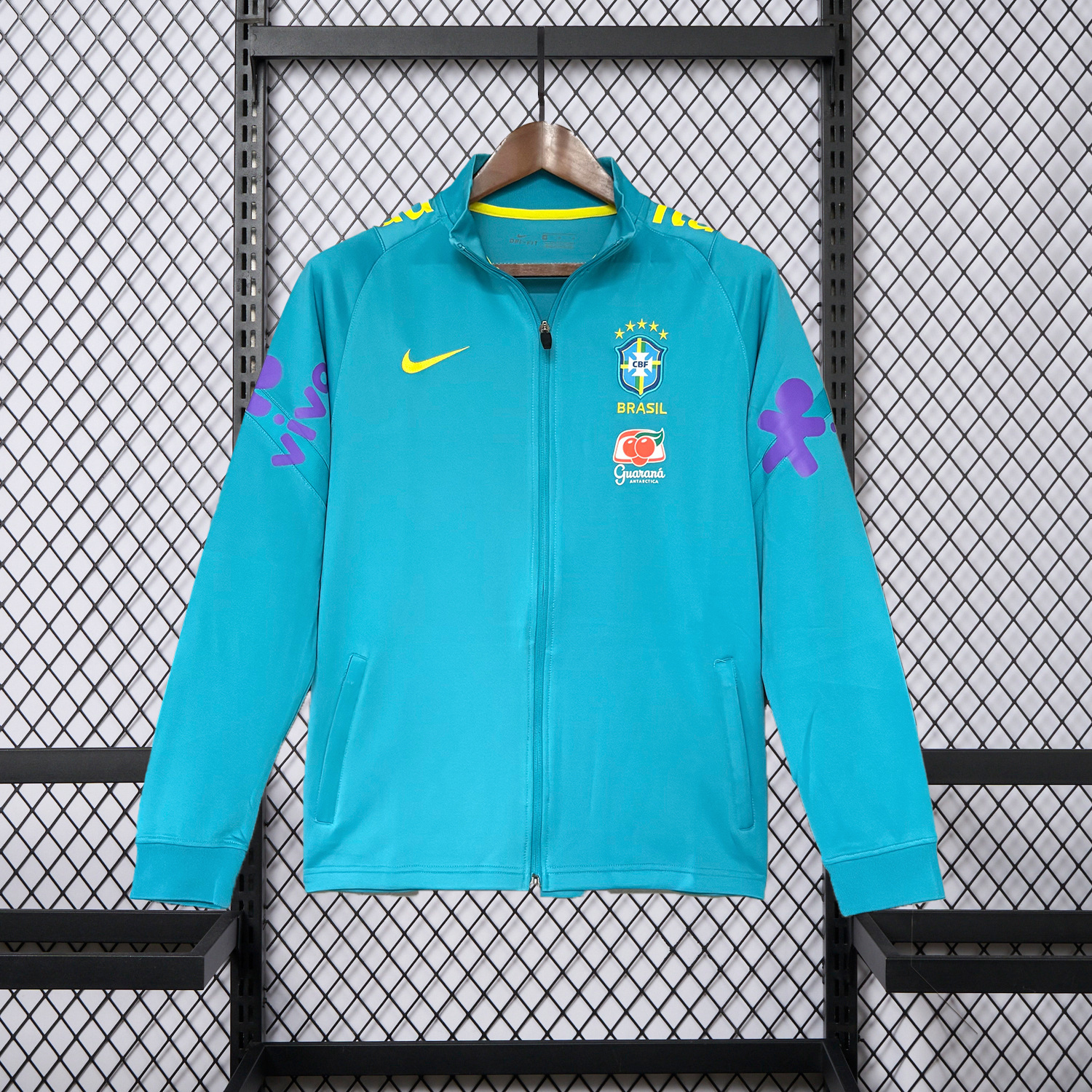 AlphaJersey-Retro Brazil 2022 Pre-Match Cyan Unsponsored Windbreaker