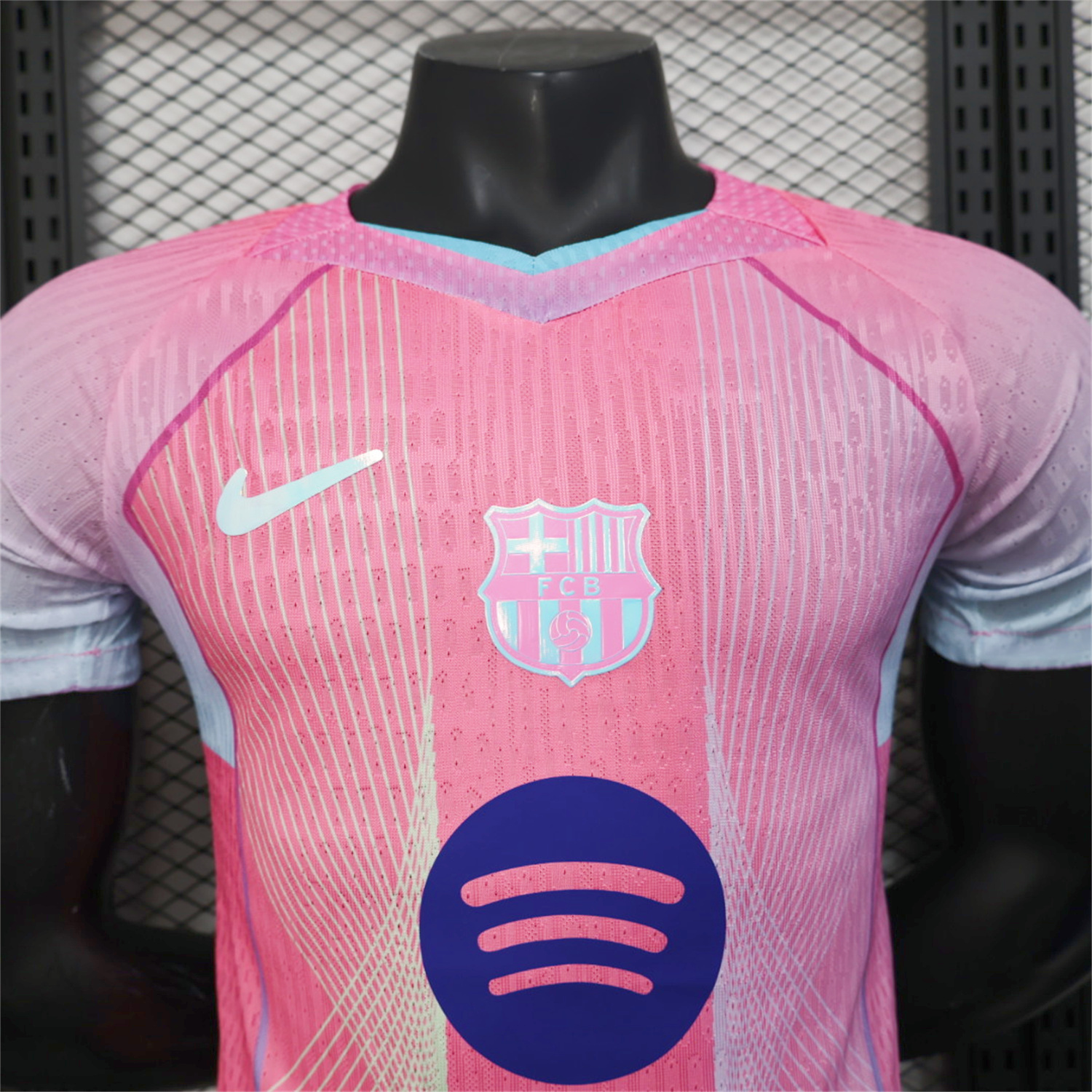 AlphaJersey-Barcelona 25-26 Pink and Light Blue Stripes Jersey - Player Version