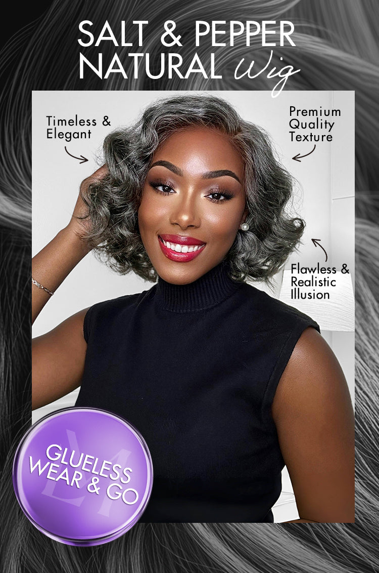 Elegant Salt & Pepper Grey Wig Loose Body Wave Glueless Minimalist Lace Short Wig Pre-Cut Lace