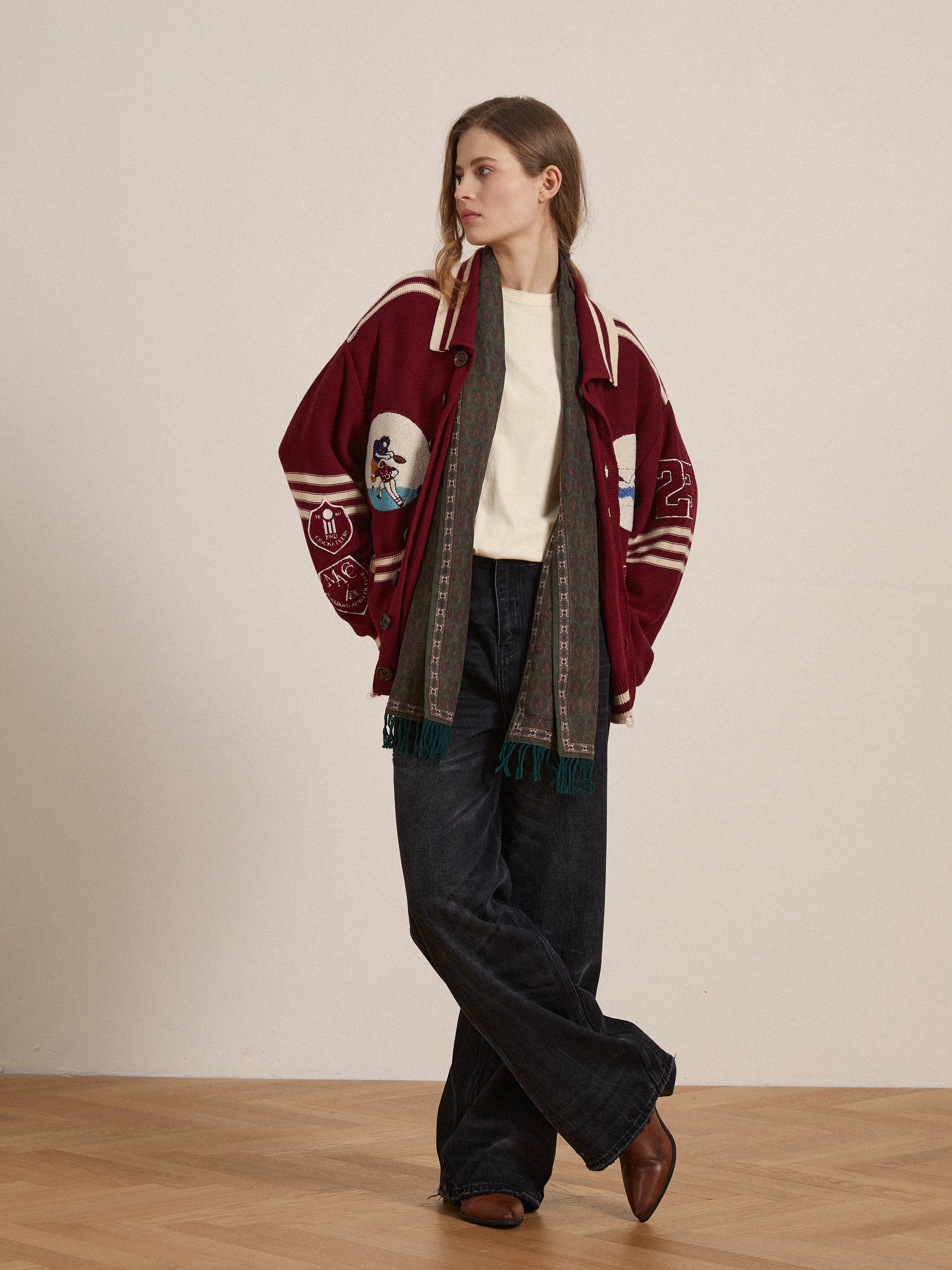 Fin Varsity Patch Collared Cardigan | Modern Menswear by yycbvcnbmmnbm