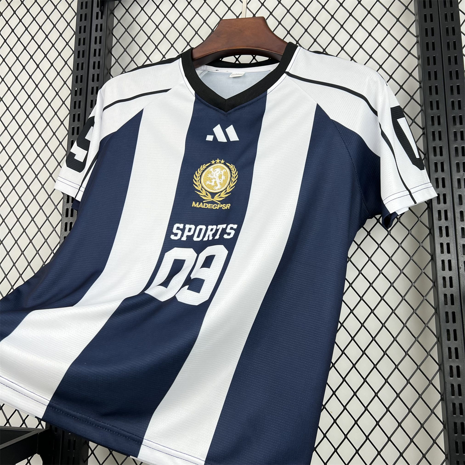 AlphaJersey-Unisex Deep Blue Striped 2026 World Cup Style V-Neck Soccer Jersey - Fans Version