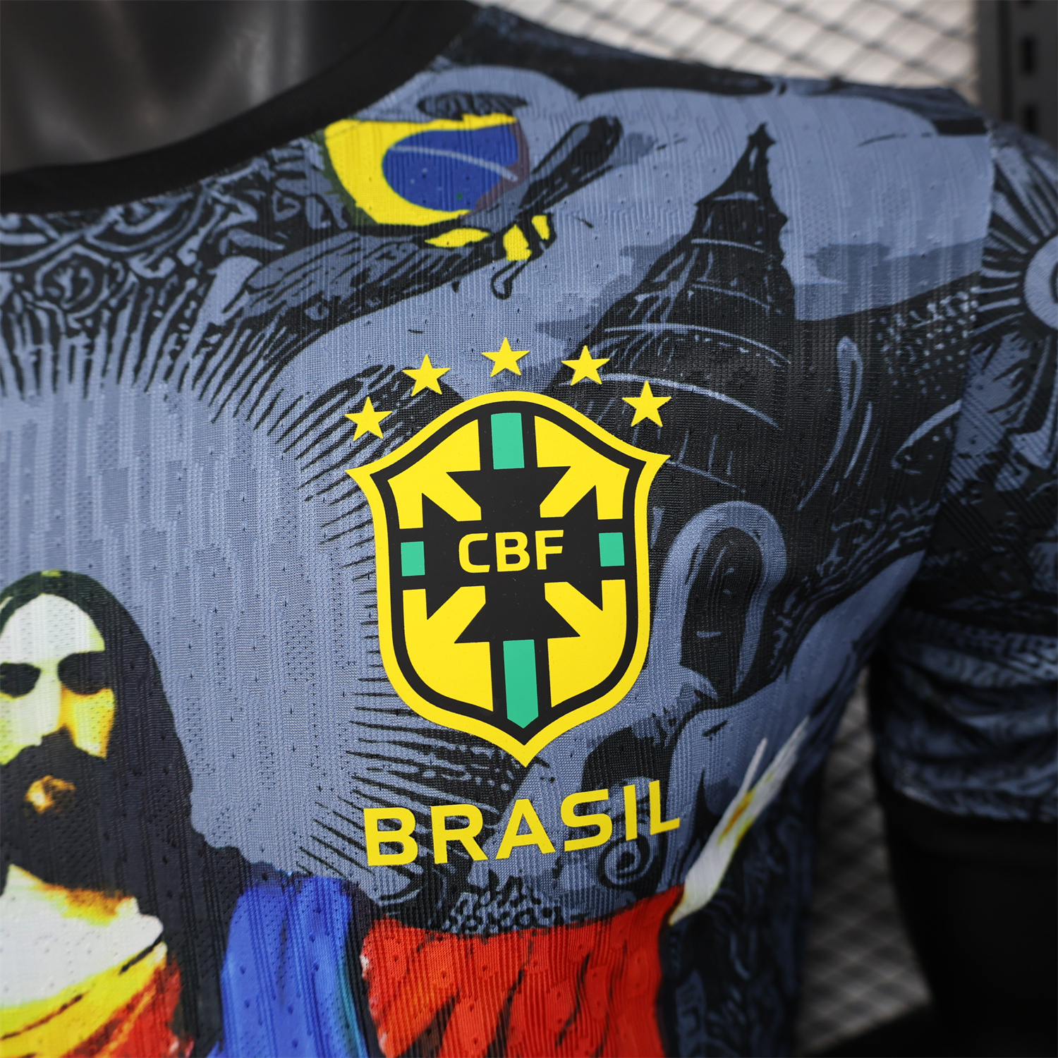 AlphaJersey-Brazil 25-26 Colorful Jesus Statue Special Black Jersey - Player Version