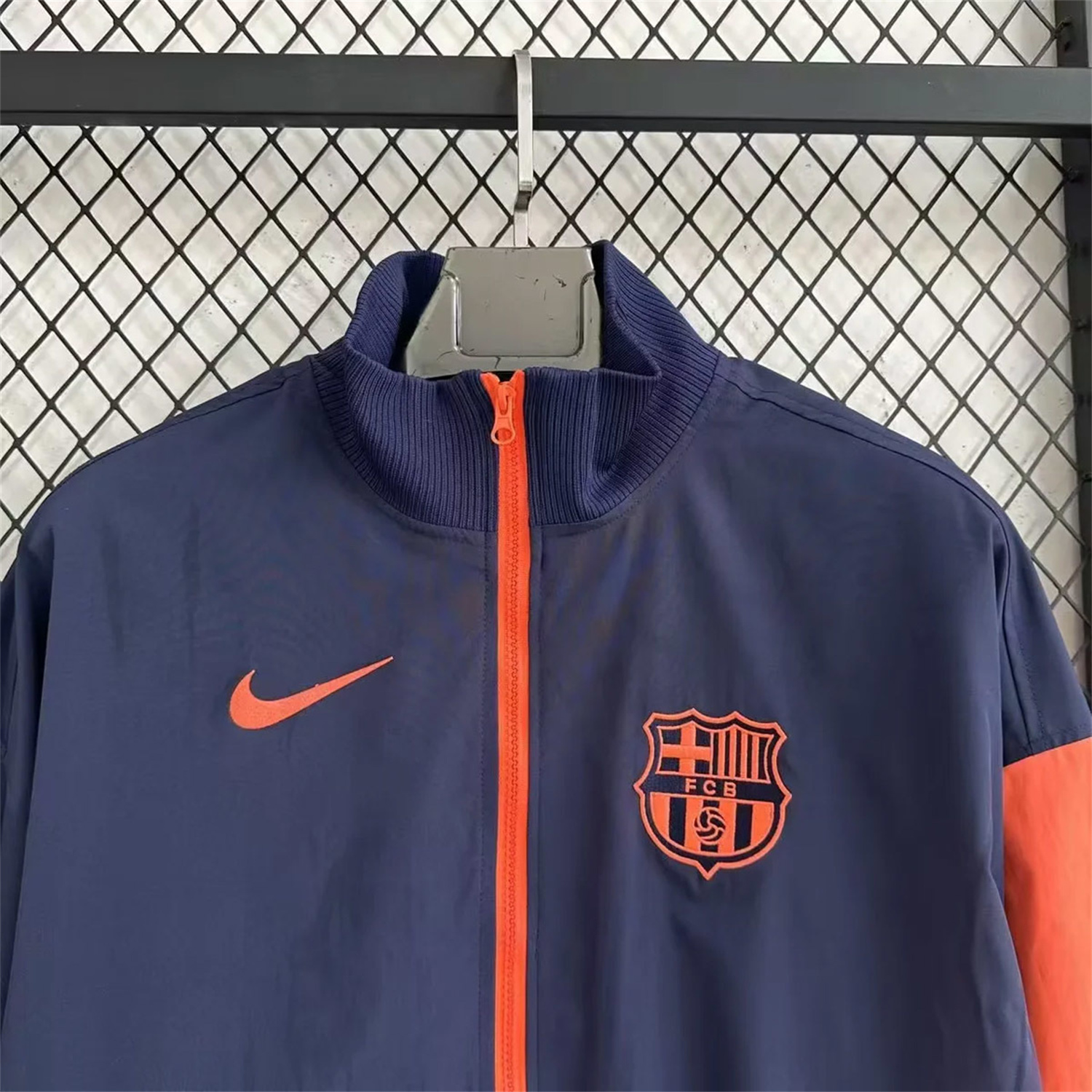 AlphaJersey-Barcelona 25-26 Windbreaker Jacket - Dark Blue And Orange