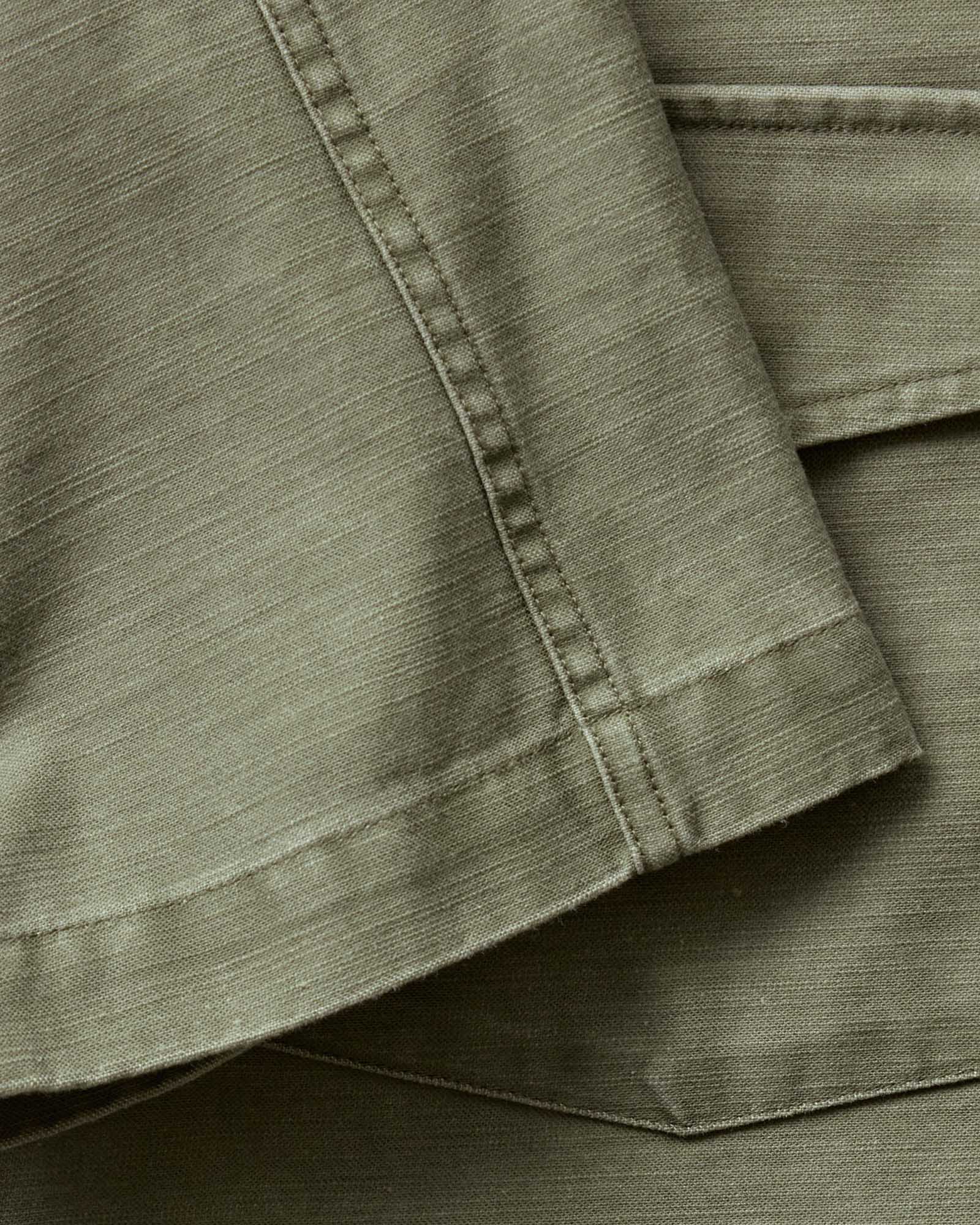 The Short Sleeve Surplus Shirt in Field Olive Reverse Sateen | Modern Menswear by yycbvcnbmmnbm
