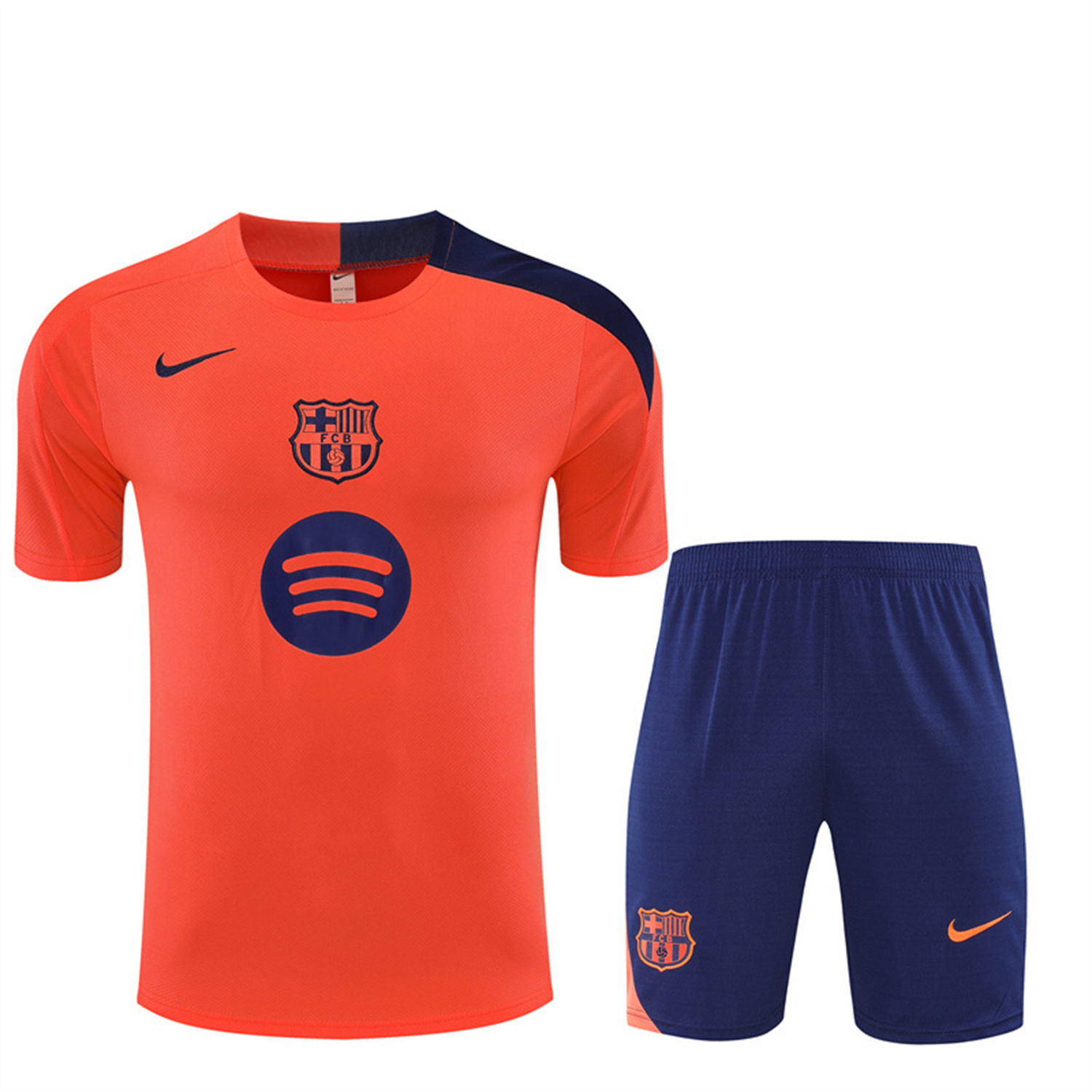 AlphaJersey-Barcelona 25-26 Short-Sleeve Training Set - Orange Top Royal Blue Sponsor& Royal Blue Shorts