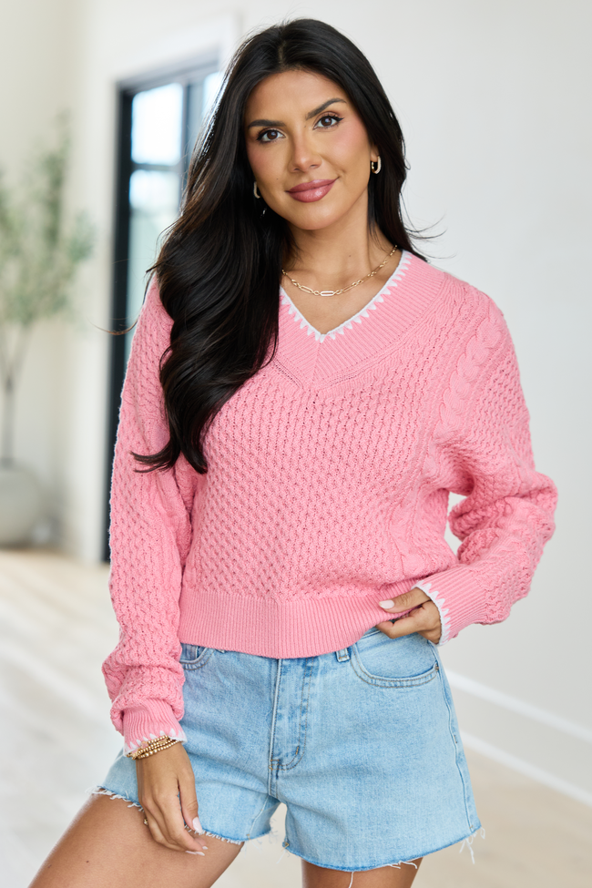 Justice Stitch Trim V-Neck Sweater | Elegant Women's Fashion by coolavocek