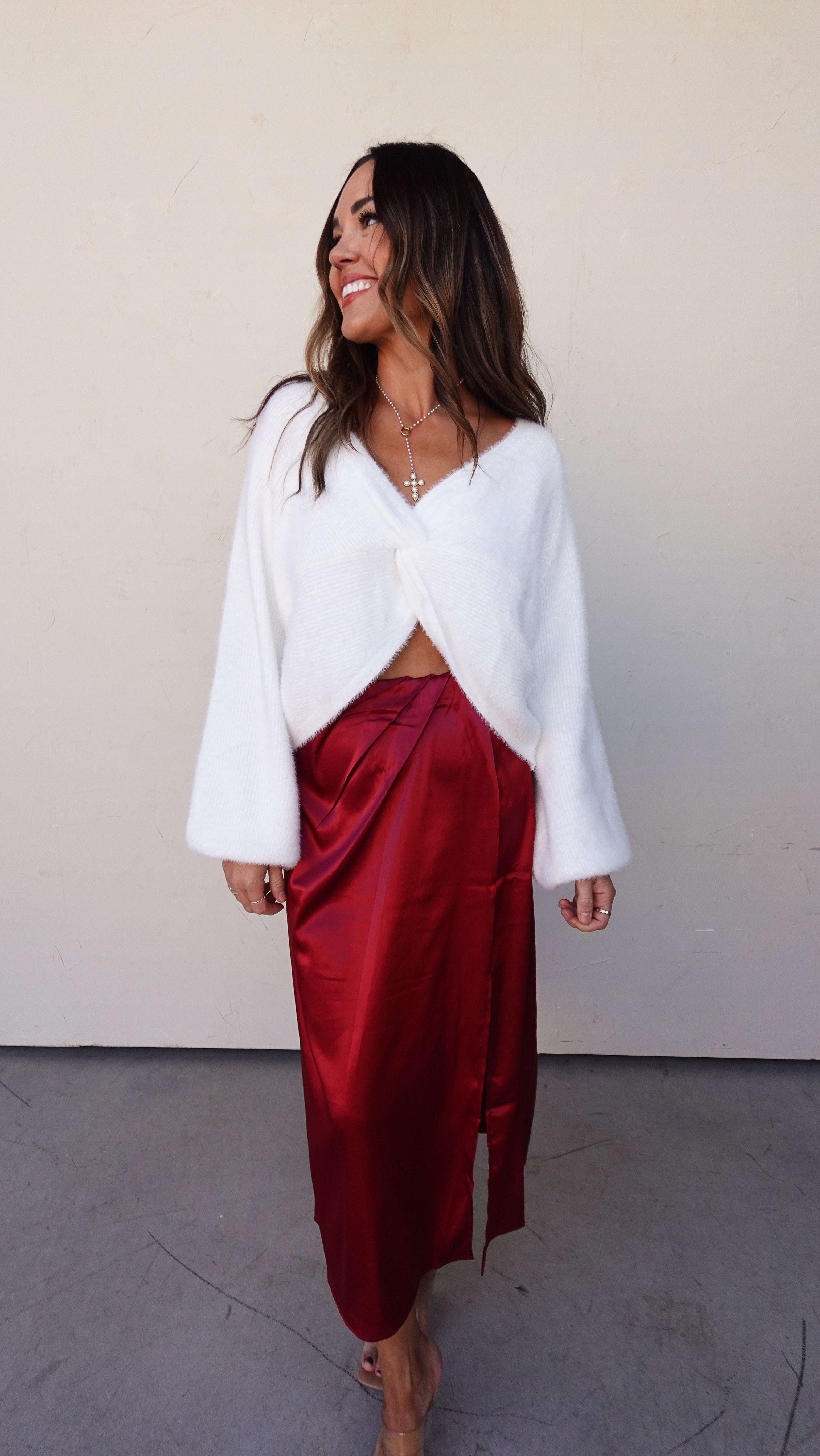 Off White Twist Front Sweater | Elegant Women's Fashion by coolavocek
