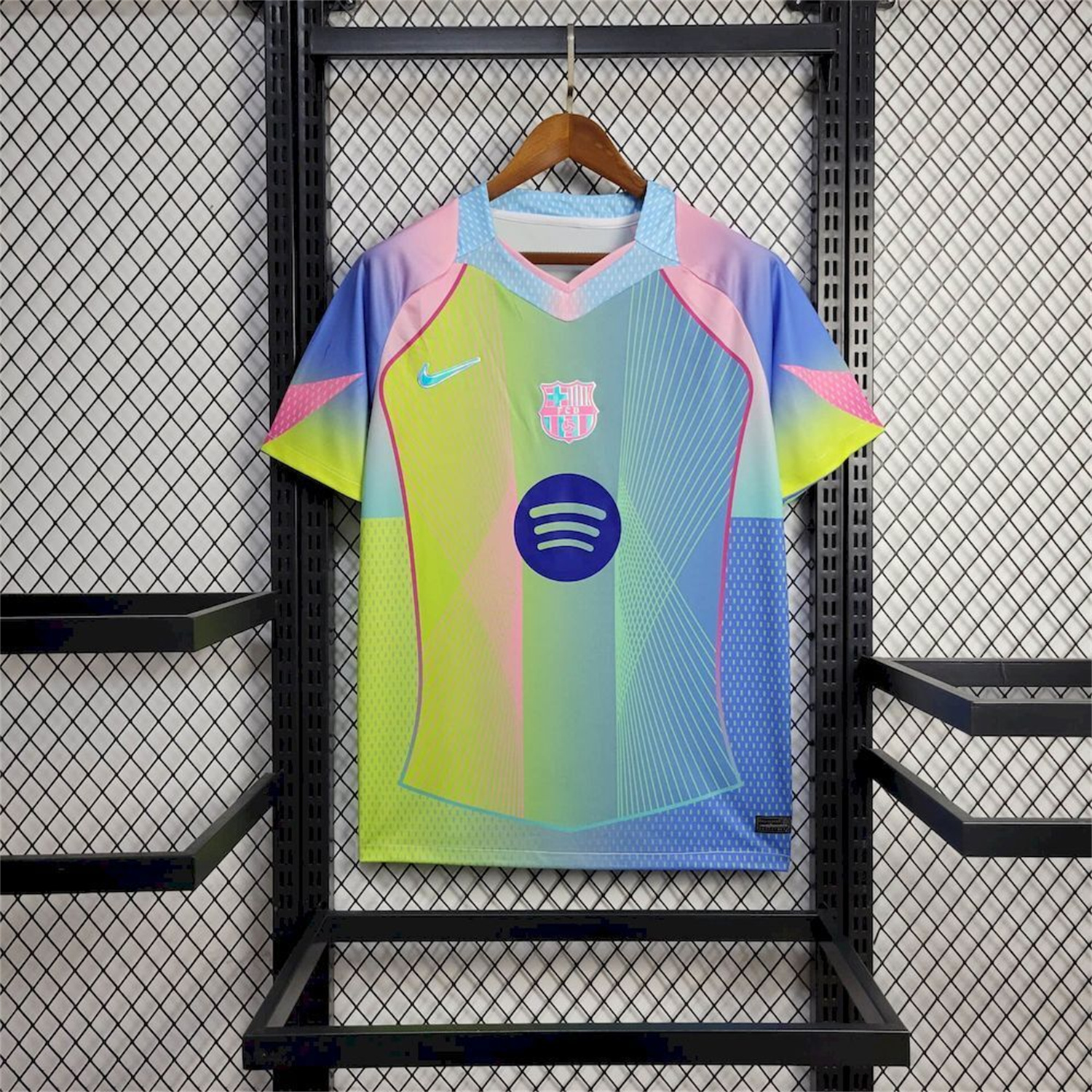 AlphaJersey-Barcelona 25-26 T90 Pink Lines Green And Blue Gradient Special Jersey - Fans Version
