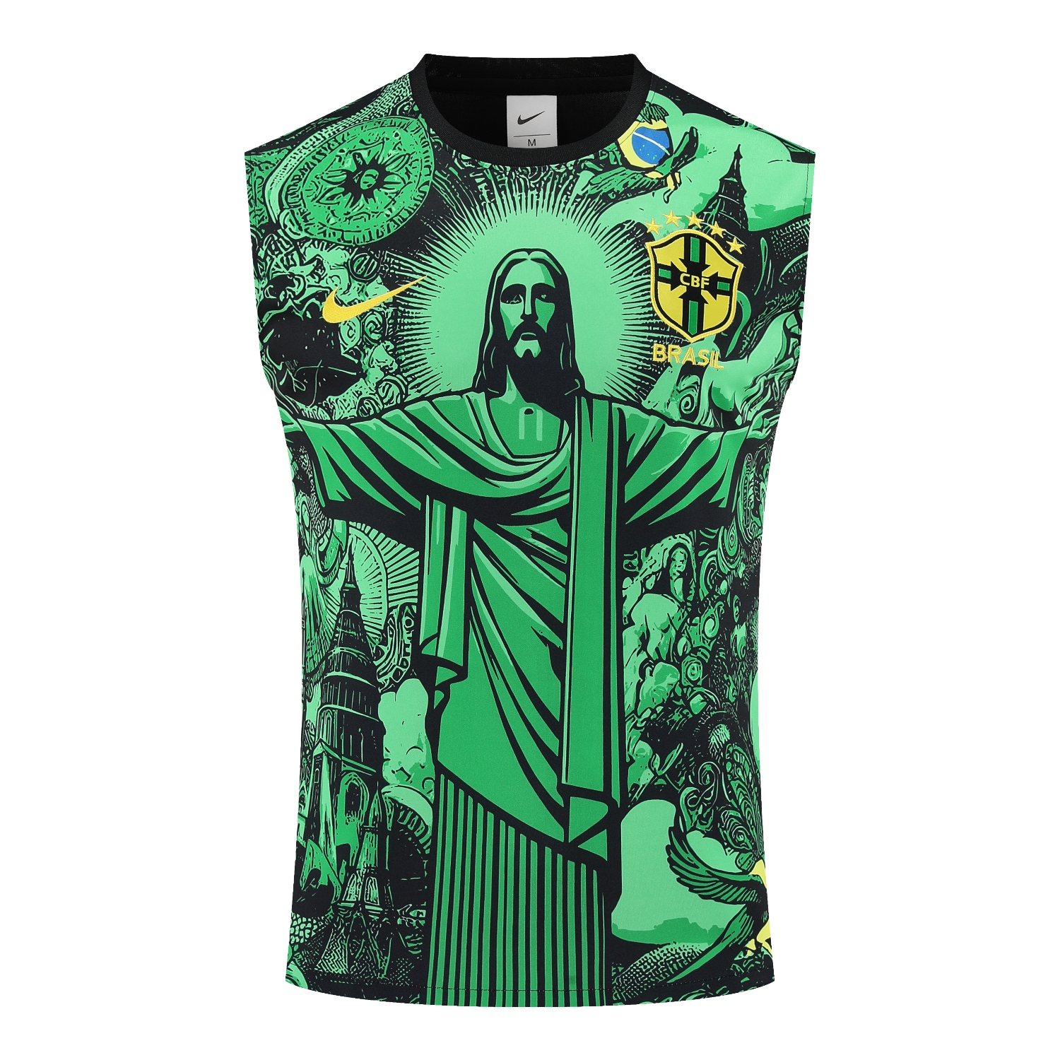 AlphaJersey-Brazil 25-26 Green Jesus Statue Vest Training Set - Green Vest & Black Shorts