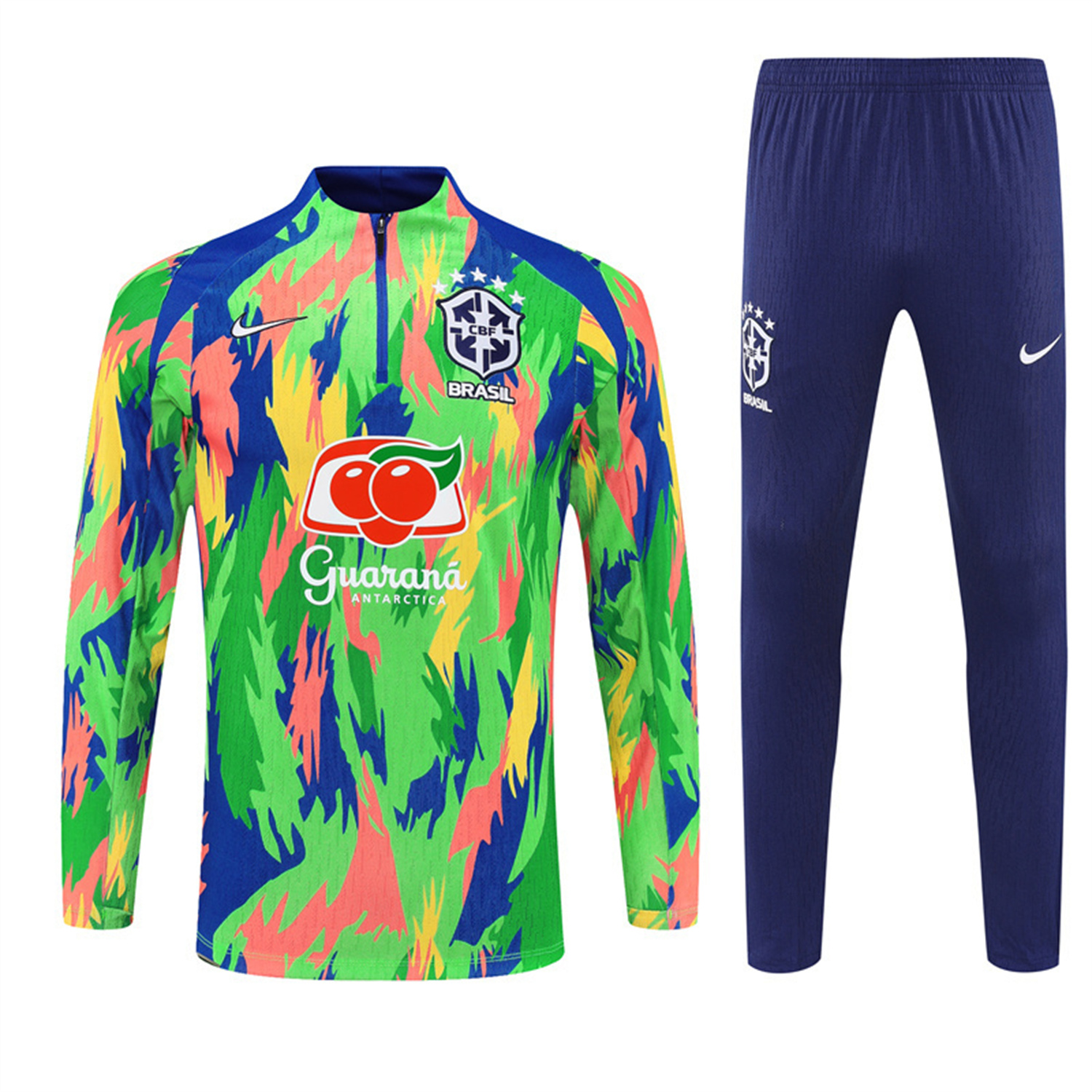 AlphaJersey-Brazil 25-26 Long Sleeve Training Set - Colorful Camouflage Top & Royal Blue Pants