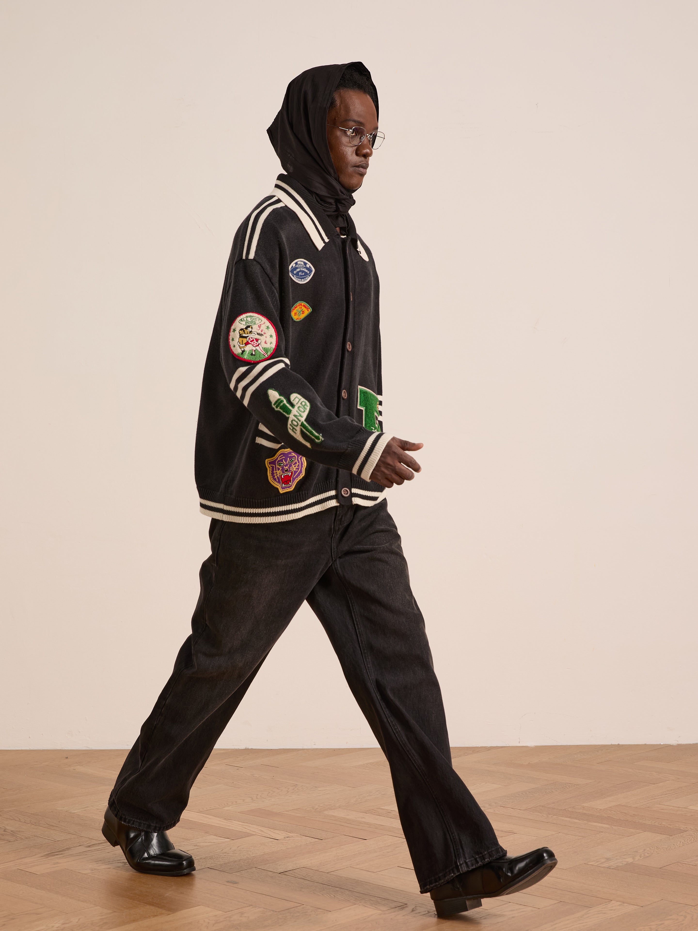 Varsity Patch Collared Cardigan | Modern Menswear by yycbvcnbmmnbm