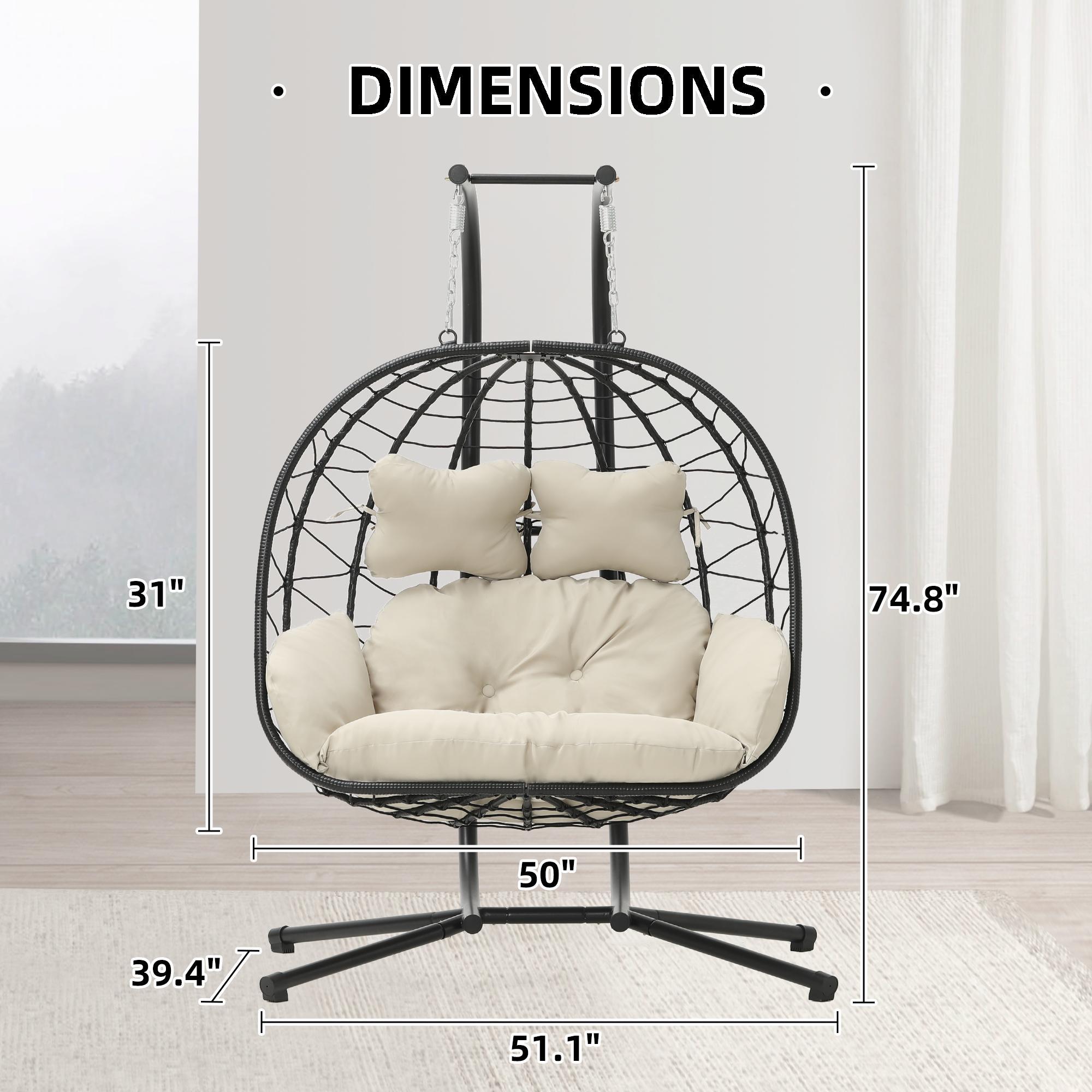 RIWENGO Double Hanging Egg Chair with Cushion, 700lbs Capacity - Foldable Patio Chair with Handwoven PE Wicker & Rust-Proof Frame, for Garden, Porch, Backyard Soft Lounge Swing Summervibes