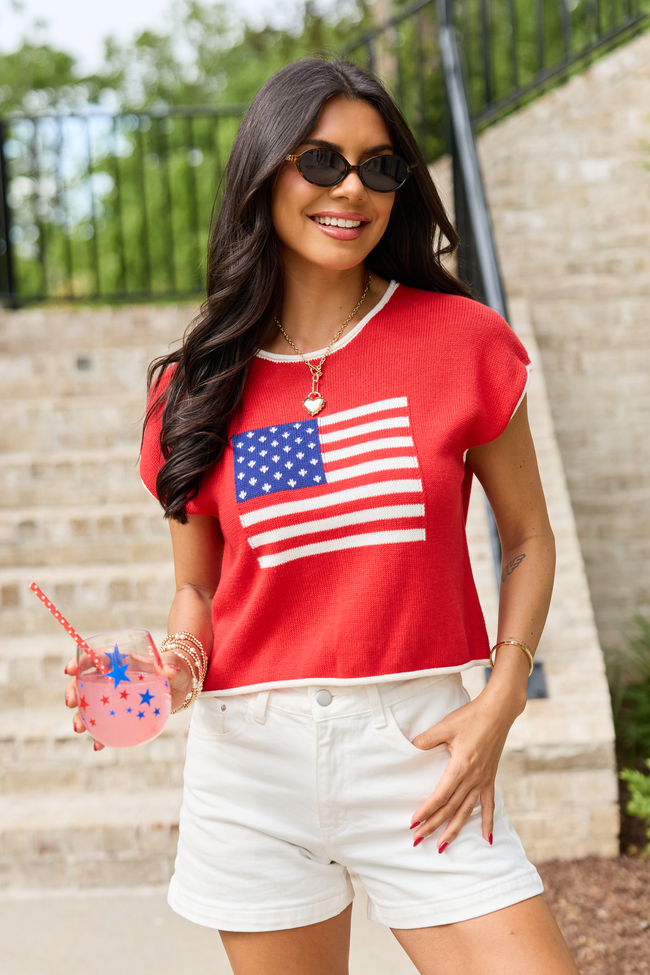 Red American Flag Sweater Top | Elegant Women's Fashion by coolavocek