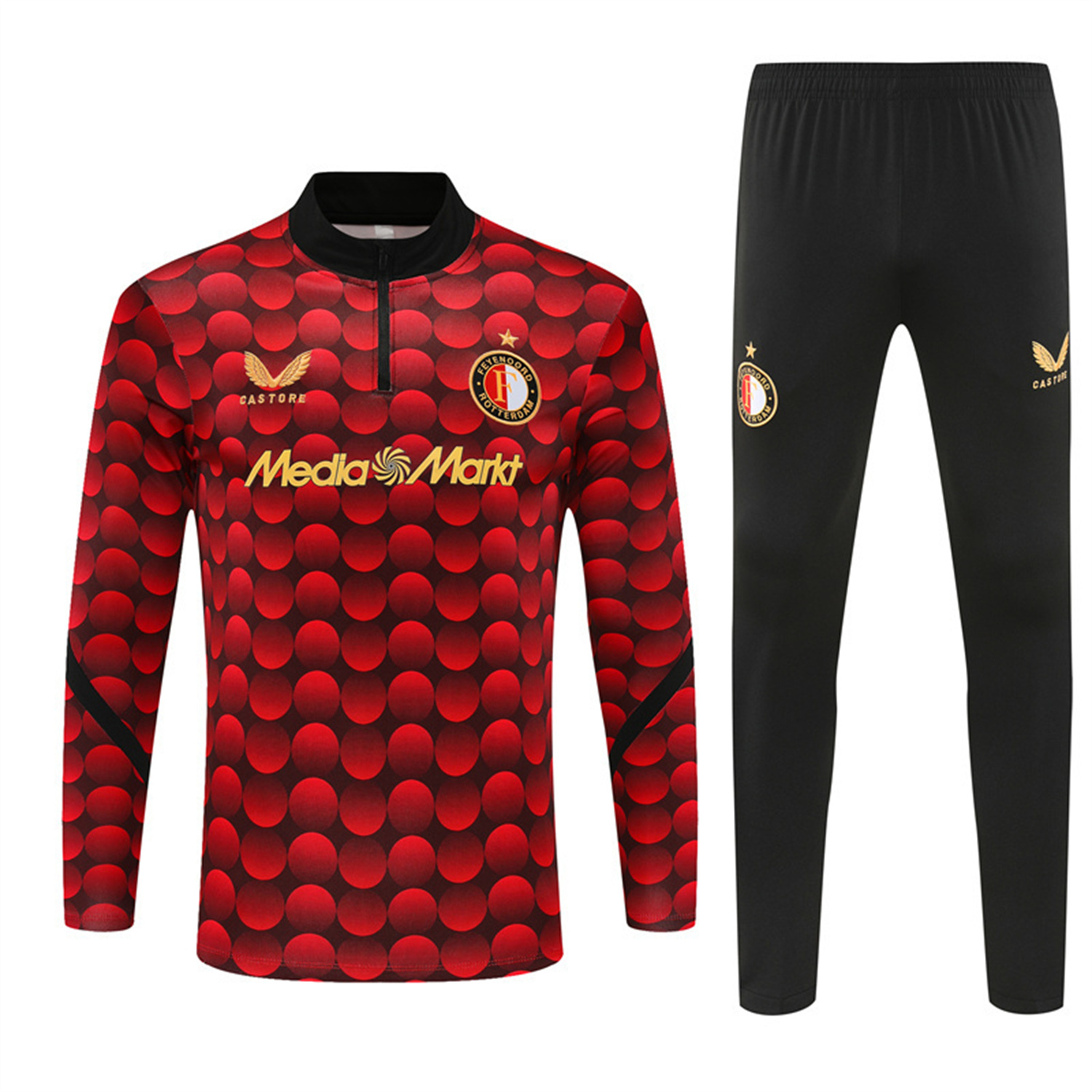 AlphaJersey-Feyenoord 25-26 Kids Long Sleeve Training Set - Red Top & Black Pants