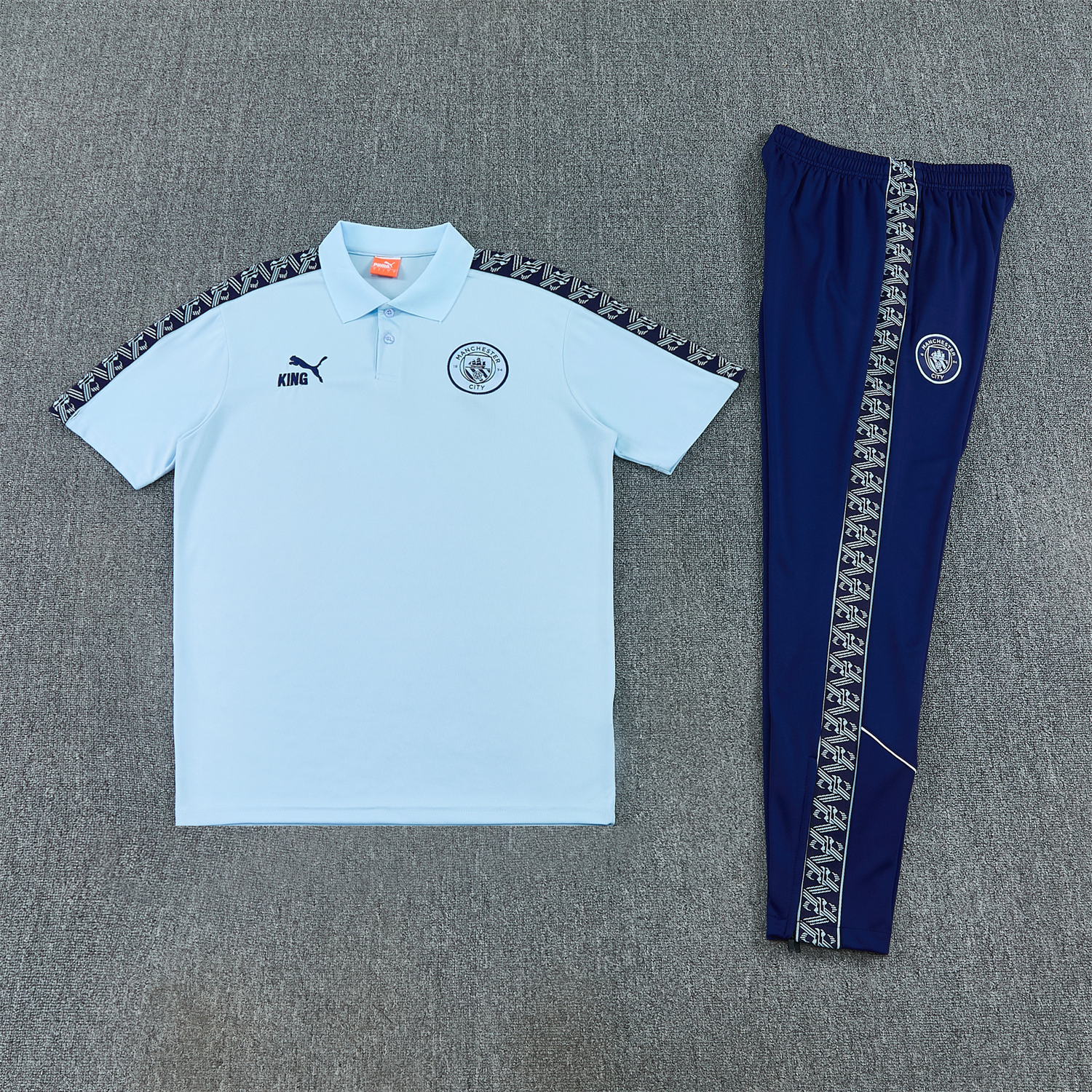 AlphaJersey-Manchester City 25-26 POLO Short-Sleeve Training Set - Light Blue Top and Dark Blue Pants