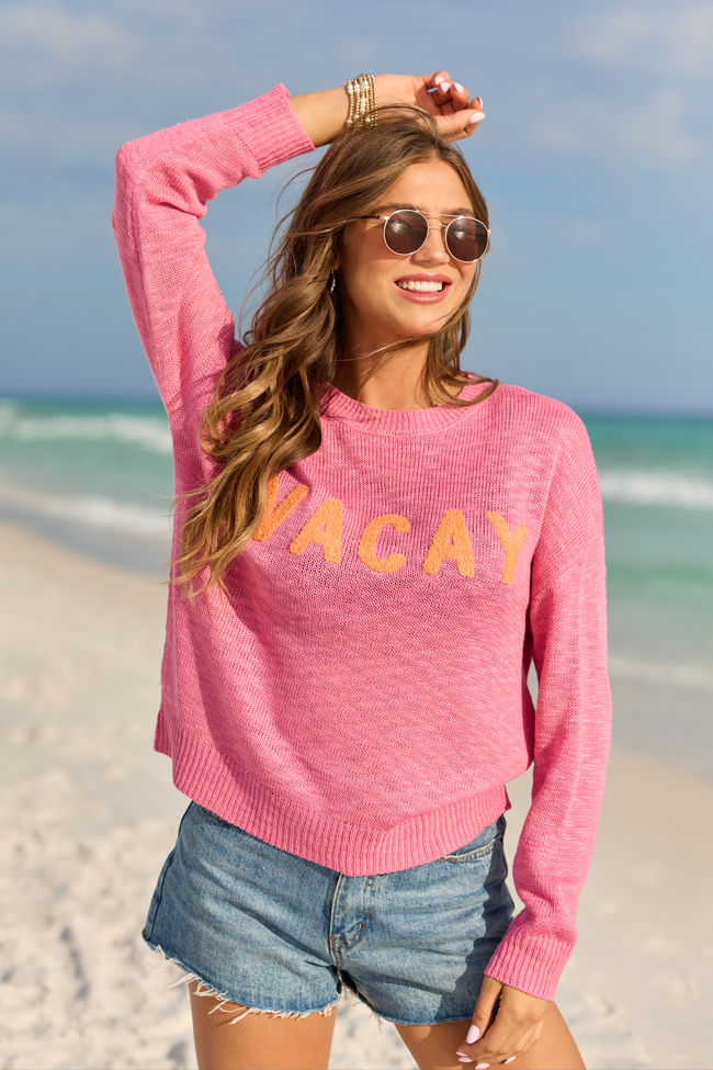 Are We There Yet Orange and Pink Vacay Sweater | Elegant Women's Fashion by coolavocek