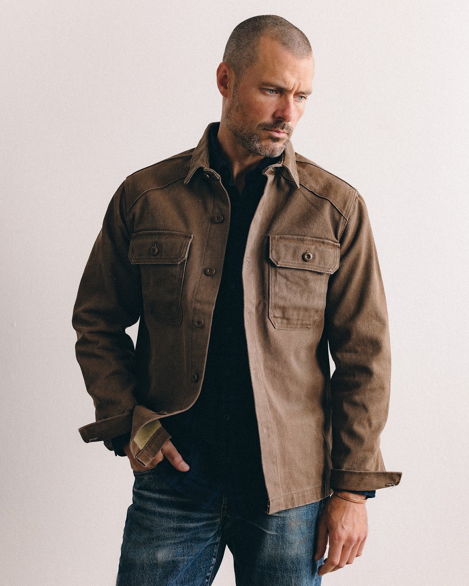 The Shop Shirt in Aged Penny Chipped Canvas | Modern Menswear by yycbvcnbmmnbm