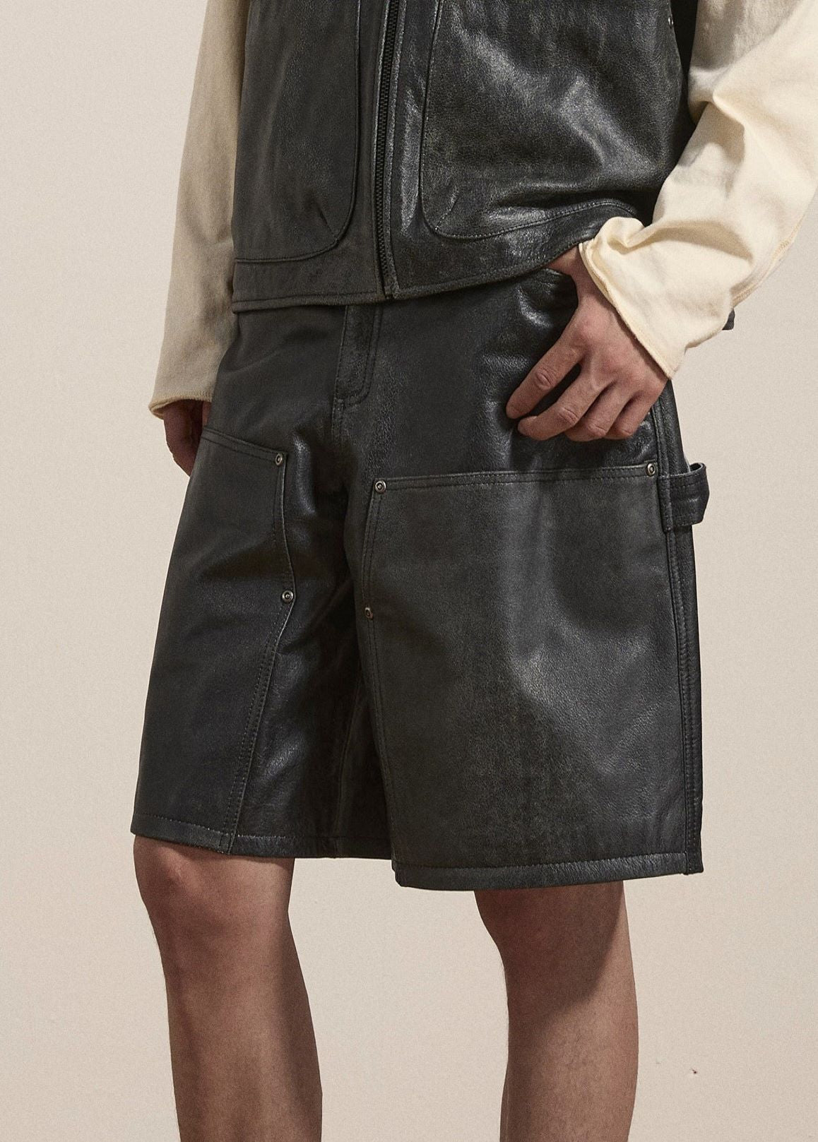 Distressed Genuine Leather Carpenter Shorts | Modern Menswear by yycbvcnbmmnbm