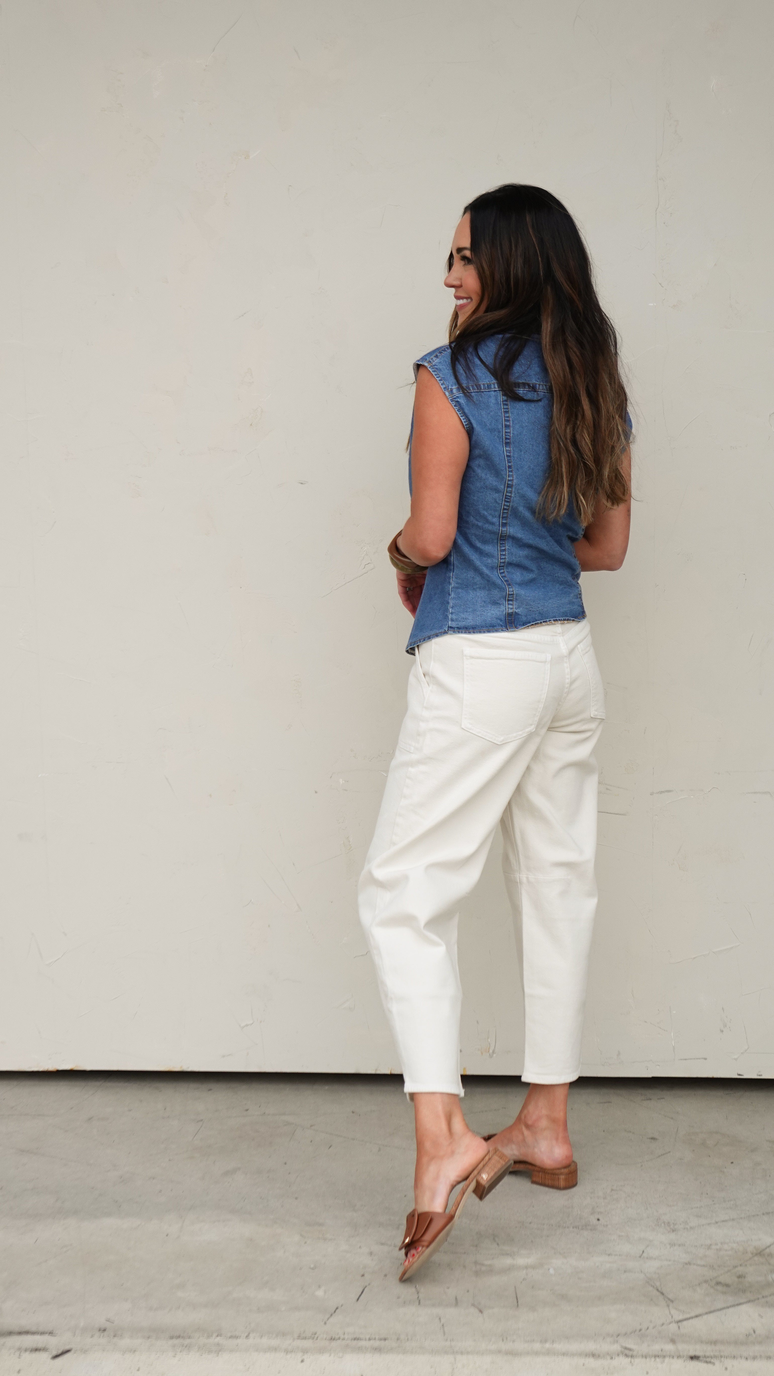 Denim Button-Front Sleeveless Top | Elegant Women's Fashion by coolavocek