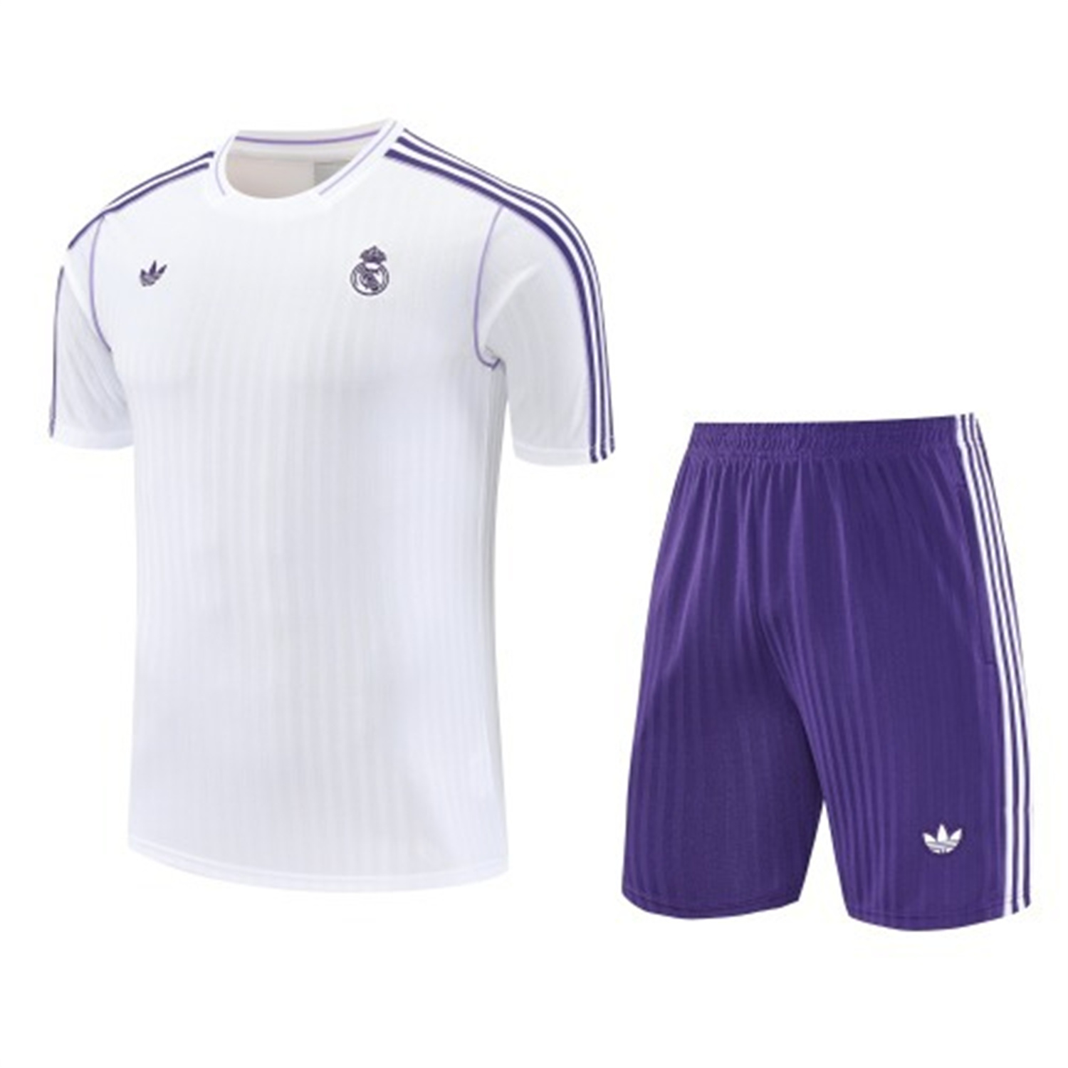 AlphaJersey-Real Madrid 25-26 Short-Sleeve Training Set - Purple And White Top & Purple Shorts