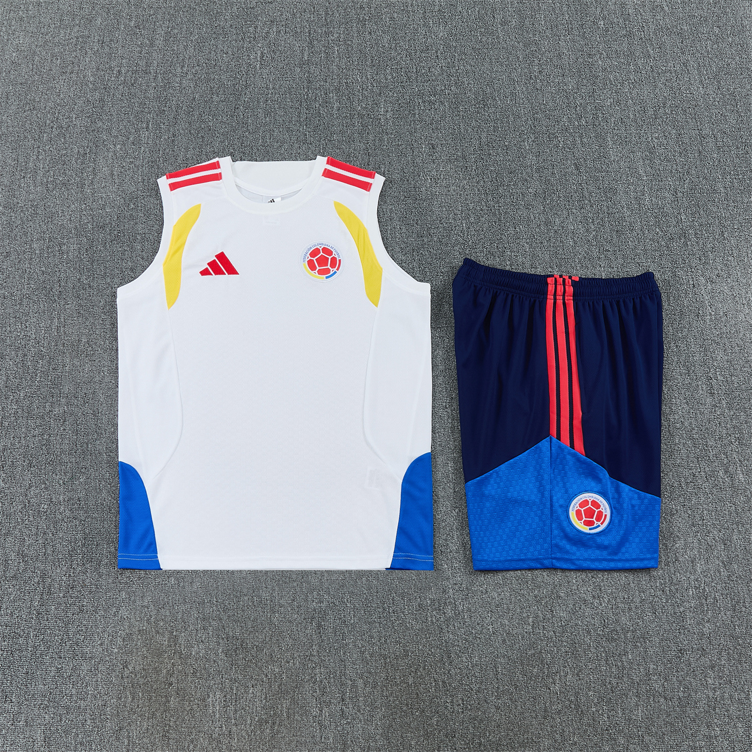 AlphaJersey-Colombia 2026 Vest Training Set - White Vest and Blue Shorts