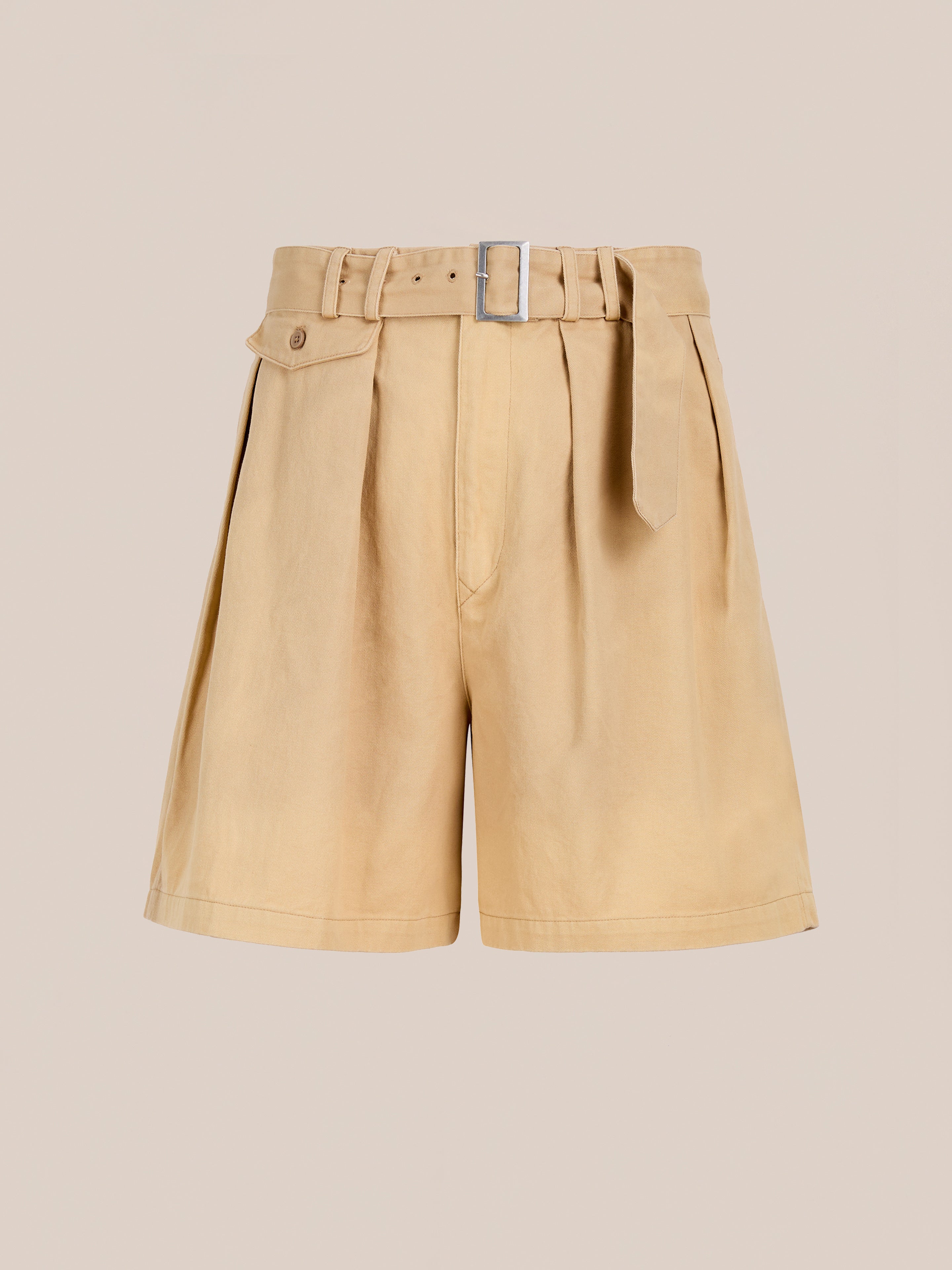 Belted Twill Pleated Shorts | Modern Menswear by yycbvcnbmmnbm