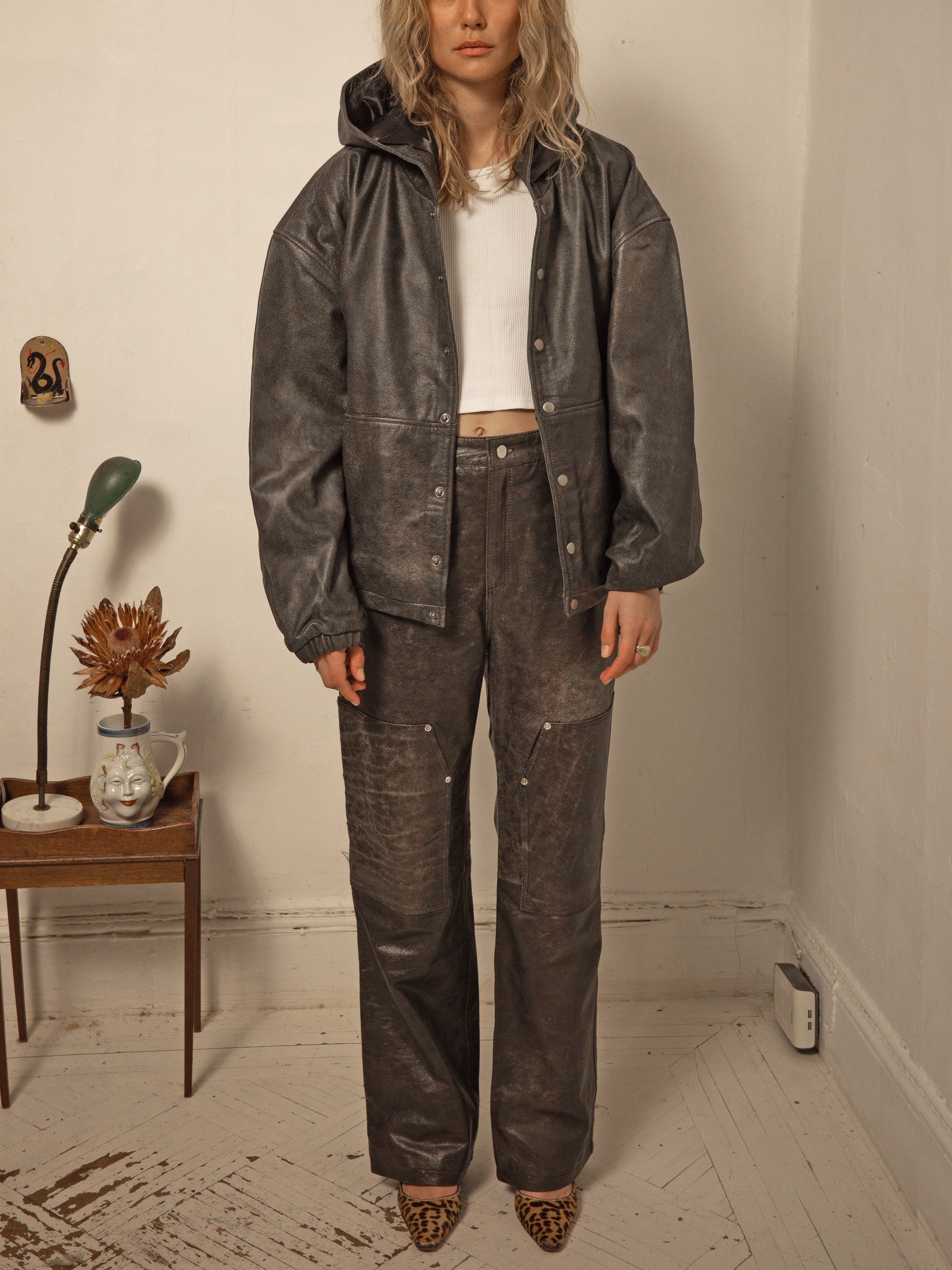 Distressed Genuine Leather Hoodie | Modern Menswear by yycbvcnbmmnbm