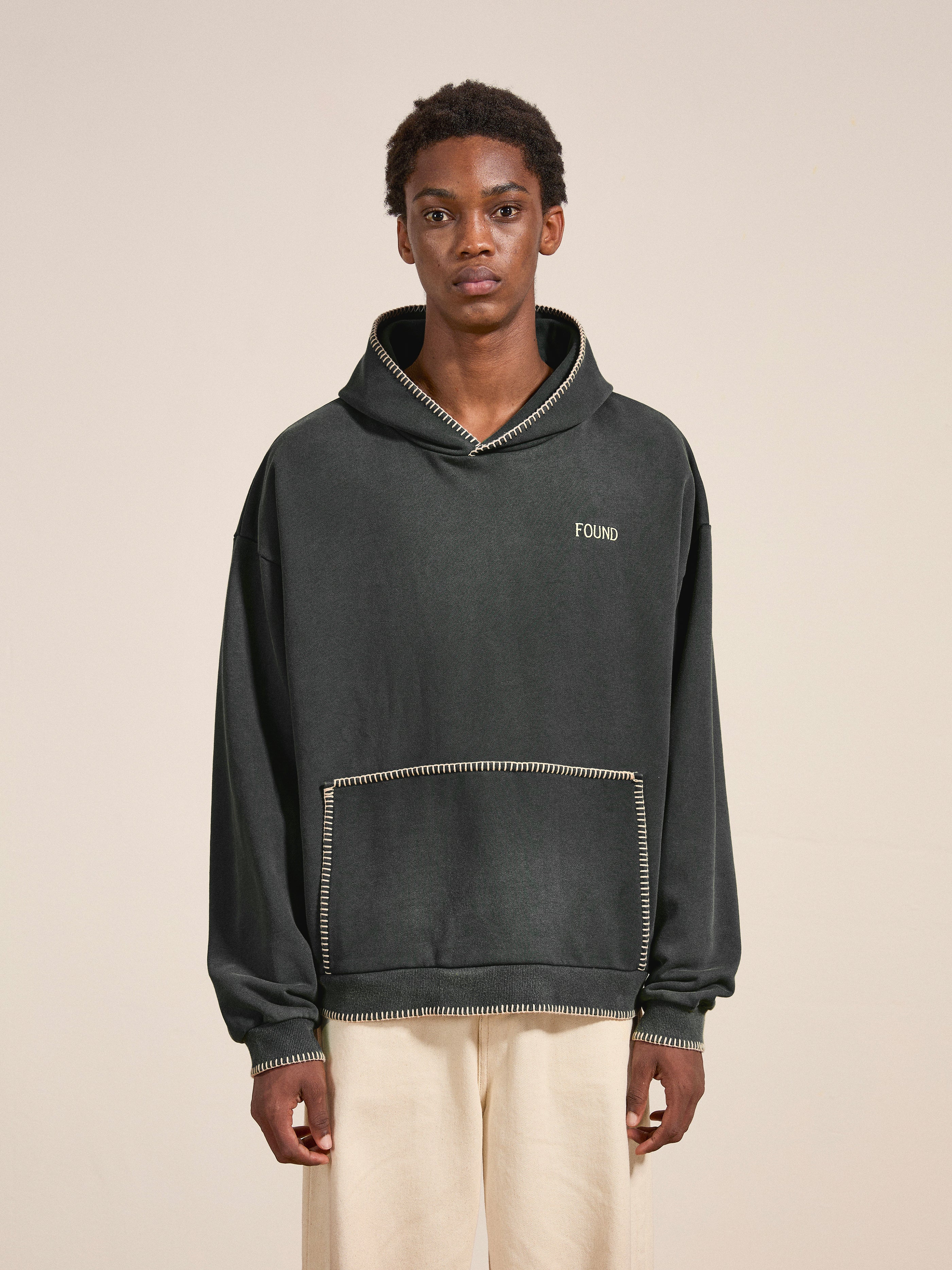 Stitched Border Distressed Logo Hoodie | Modern Menswear by yycbvcnbmmnbm