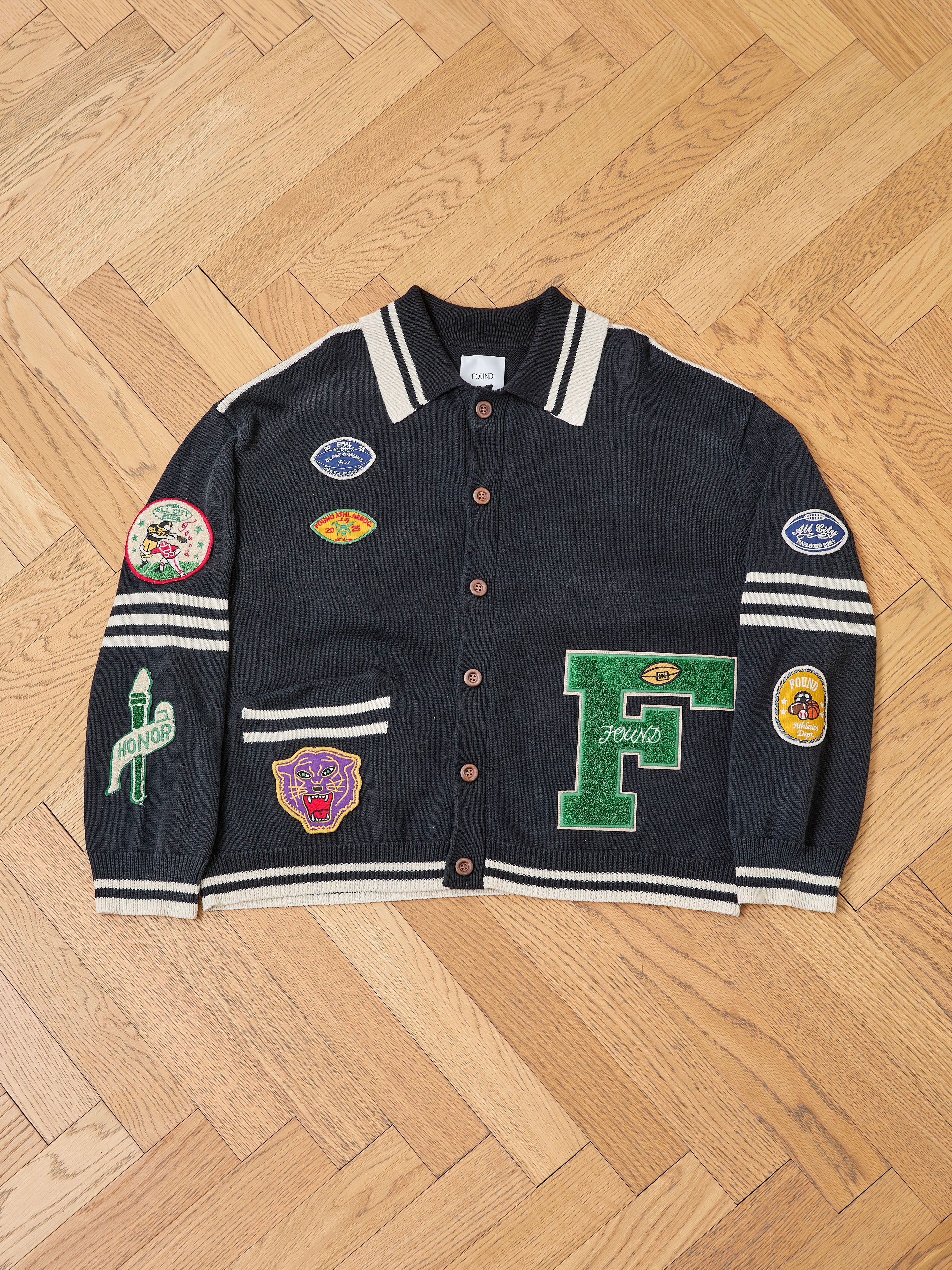 Varsity Patch Collared Cardigan | Modern Menswear by yycbvcnbmmnbm