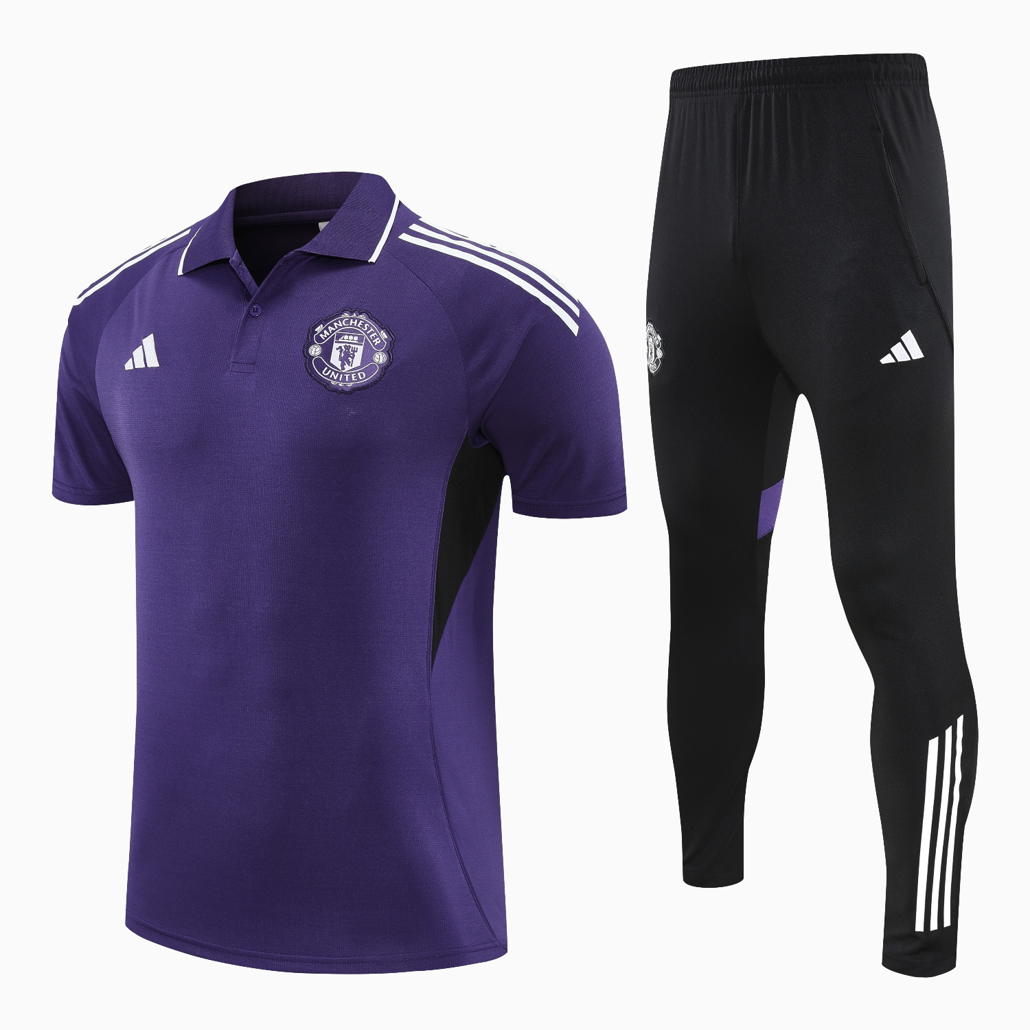 AlphaJersey-Manchester United 25-26 POLO Short-Sleeve Training Set - Purple Top and Black Pants