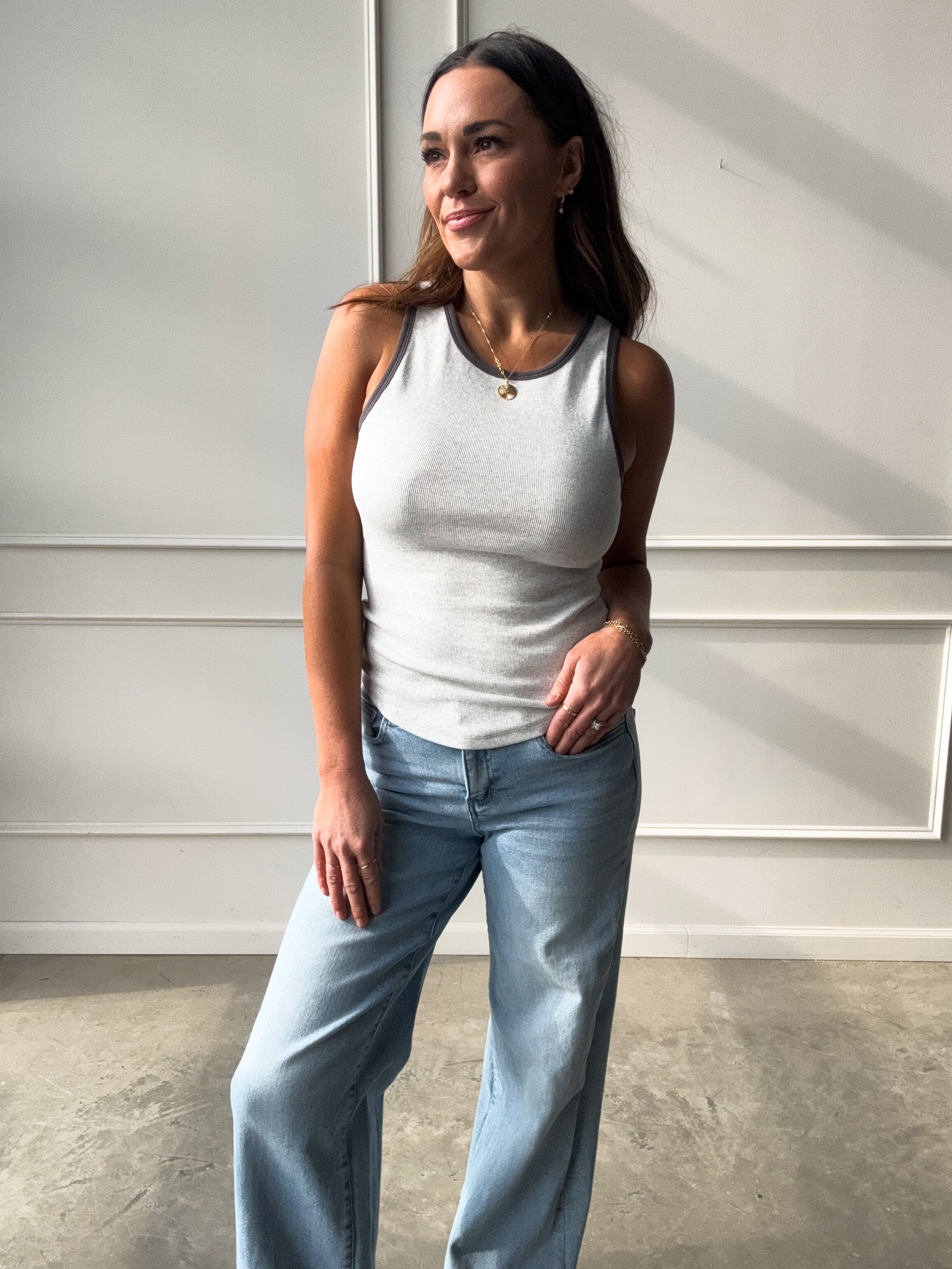 Charcoal Contrast Tank Top | Elegant Women's Fashion by coolavocek
