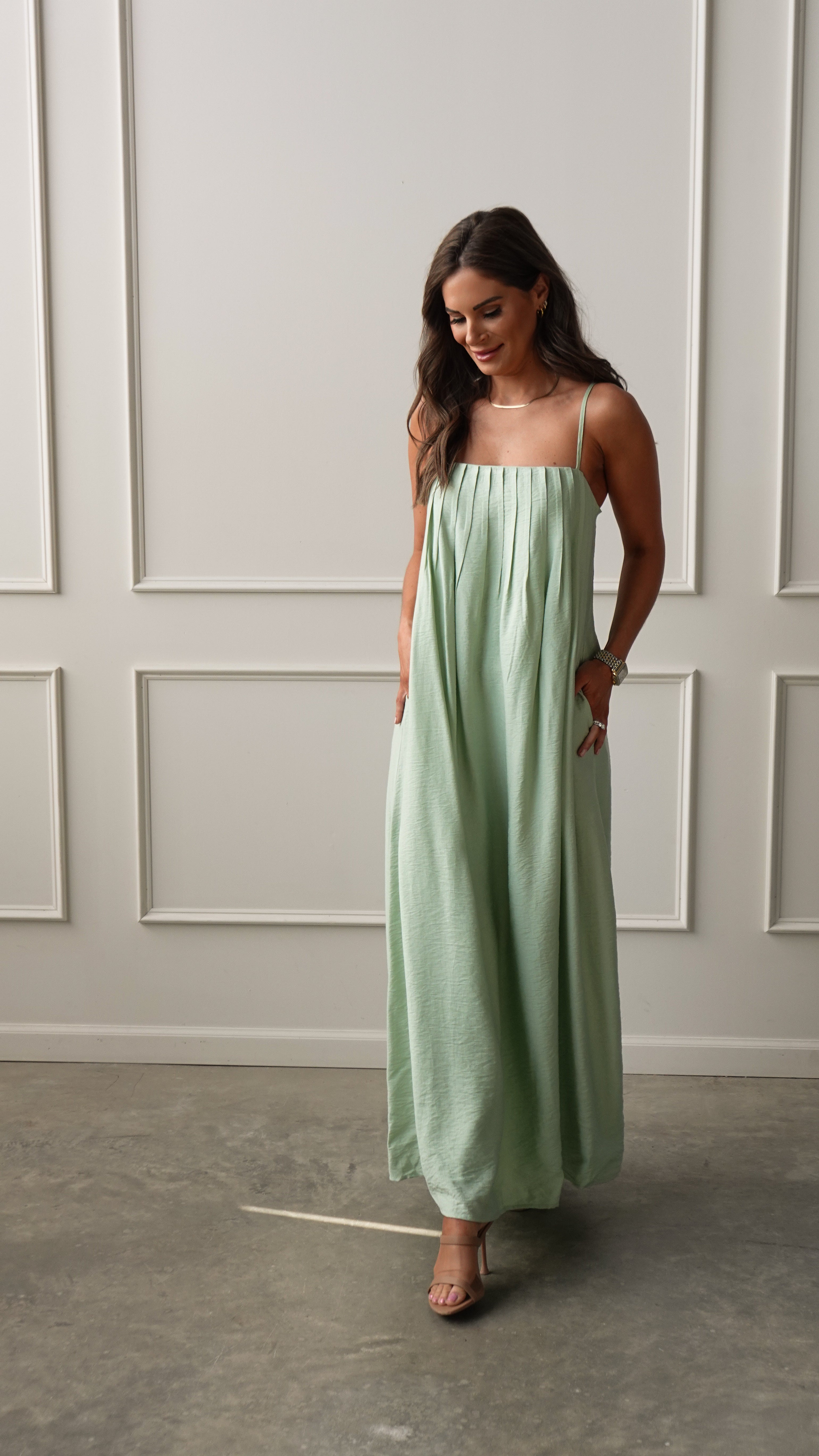 Mint Pleated Maxi Dress | Elegant Women's Fashion by coolavocek