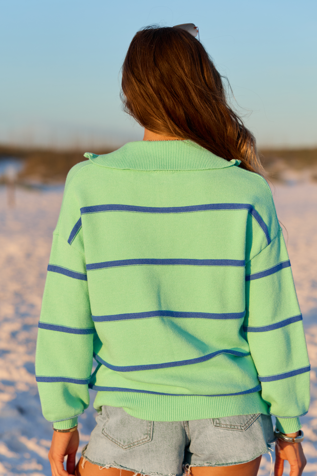 Sunday Stripe Club Green And Blue Quarter Zip | Elegant Women's Fashion by coolavocek