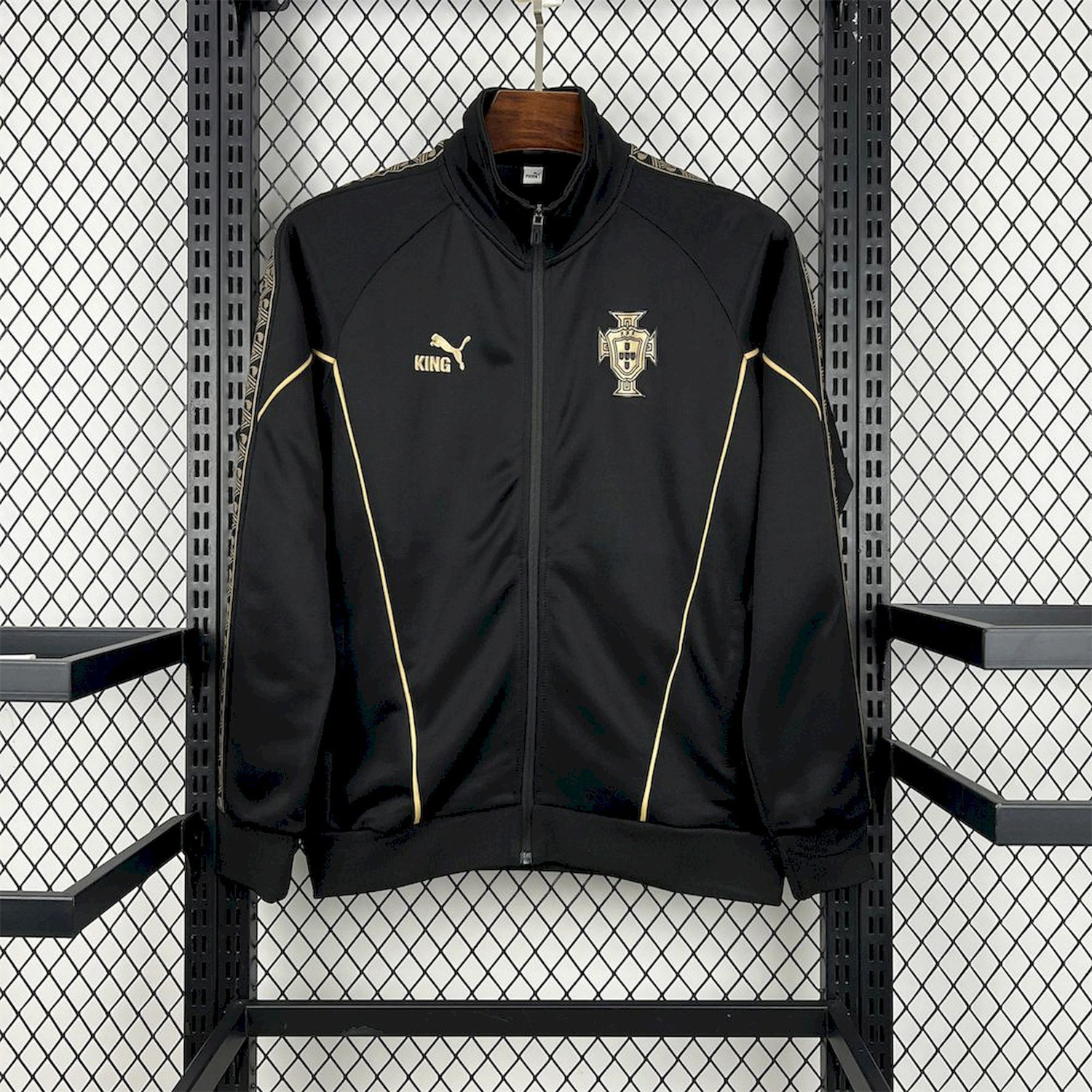 AlphaJersey-Portugal 25-26 Eusebio Special Windbreaker Training Set - Black White Top and Pants